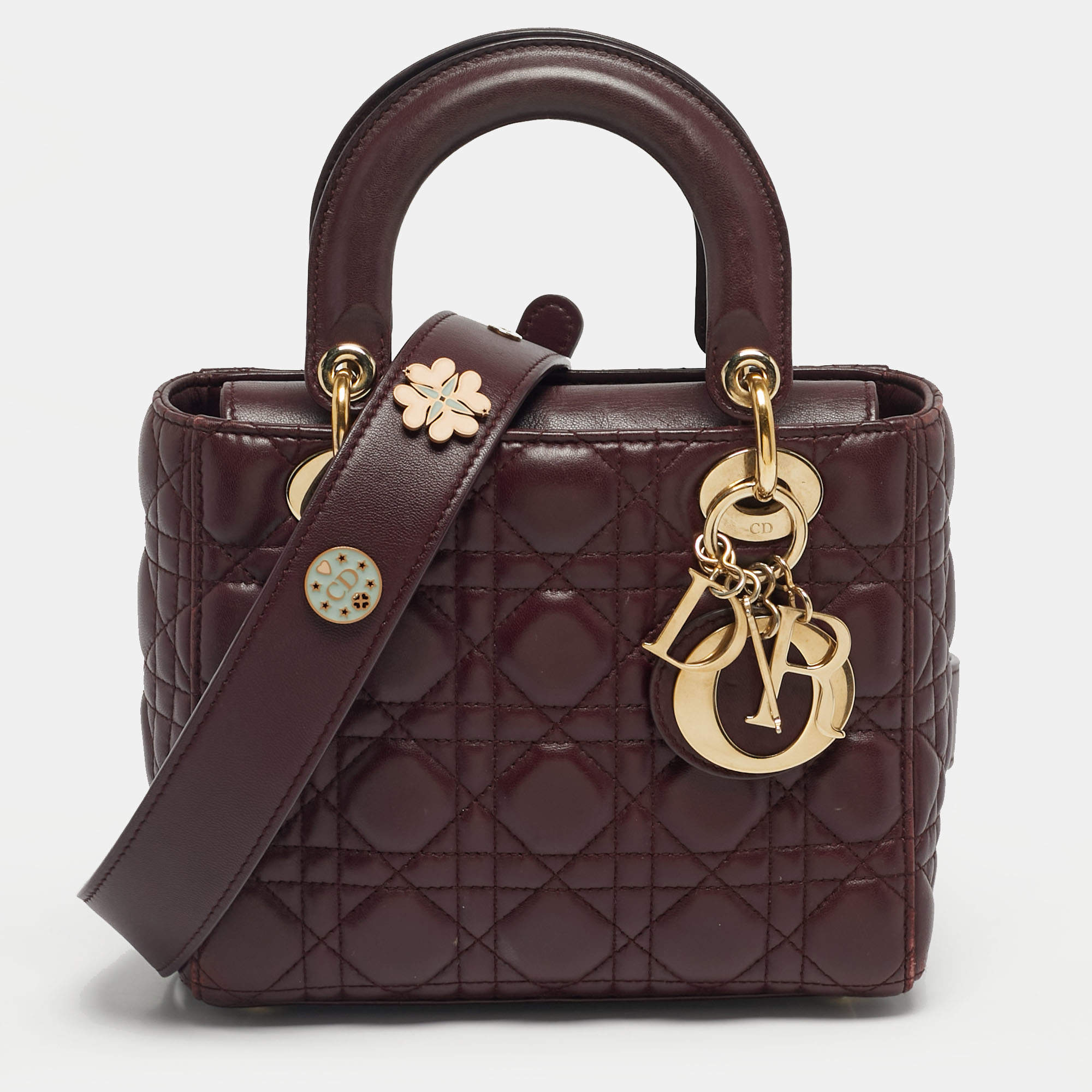 Pre Owned Dior Burgundy Cannage Leather Small My ABCDior Lady Dior Tote