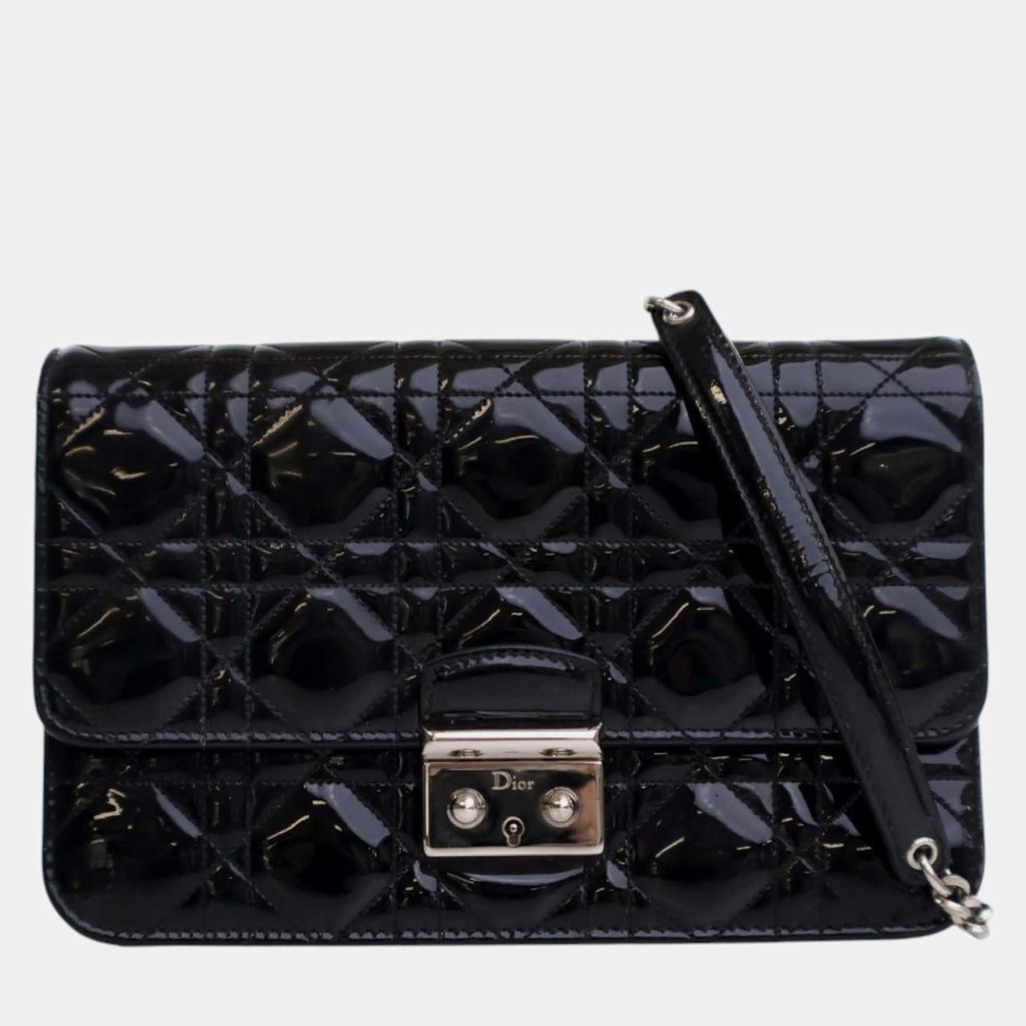 Pre Owned Dior Black Patent Cannage Miss Dior Promenade Crossbody