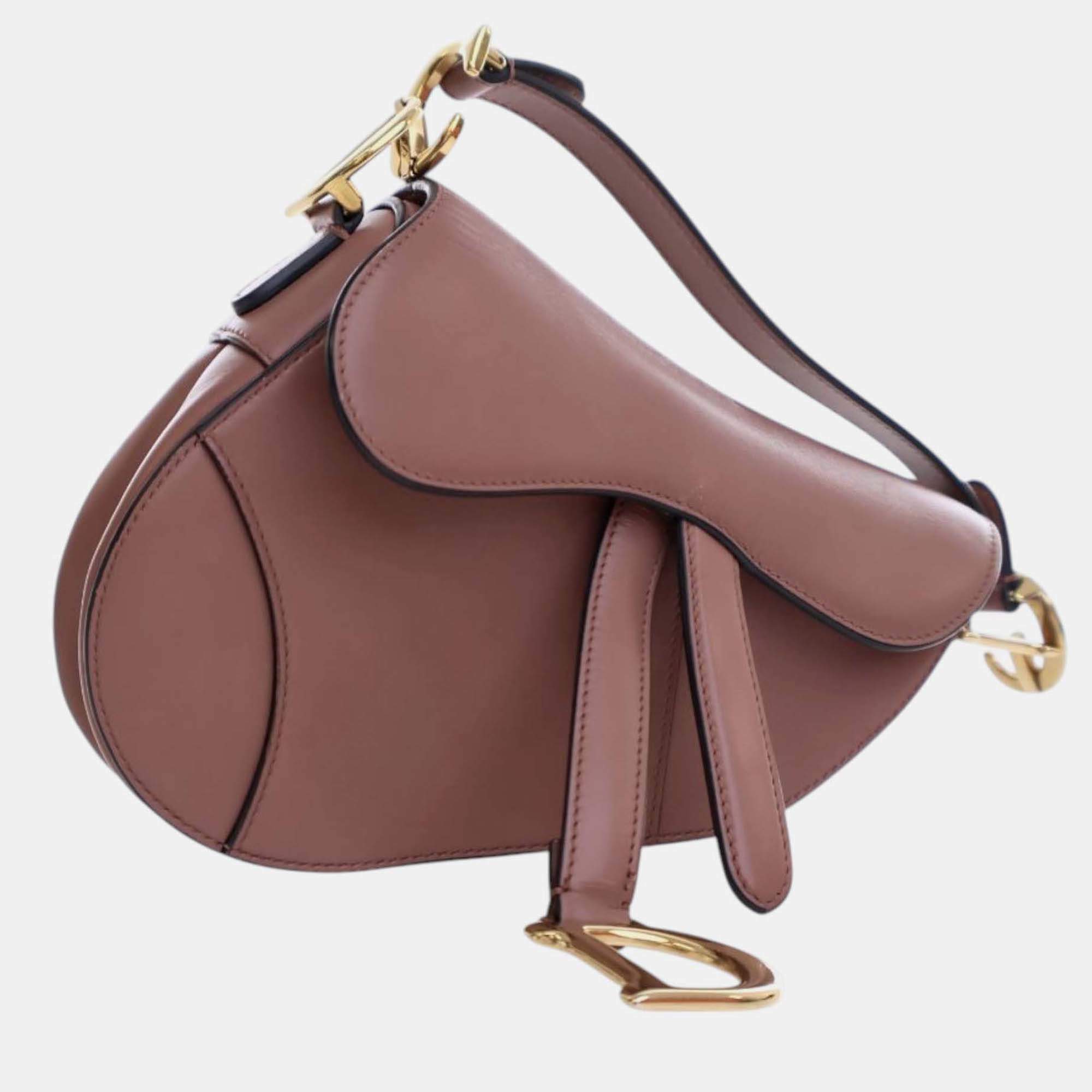 Pre Owned Dior Pink Mini Calfskin Saddle Bag