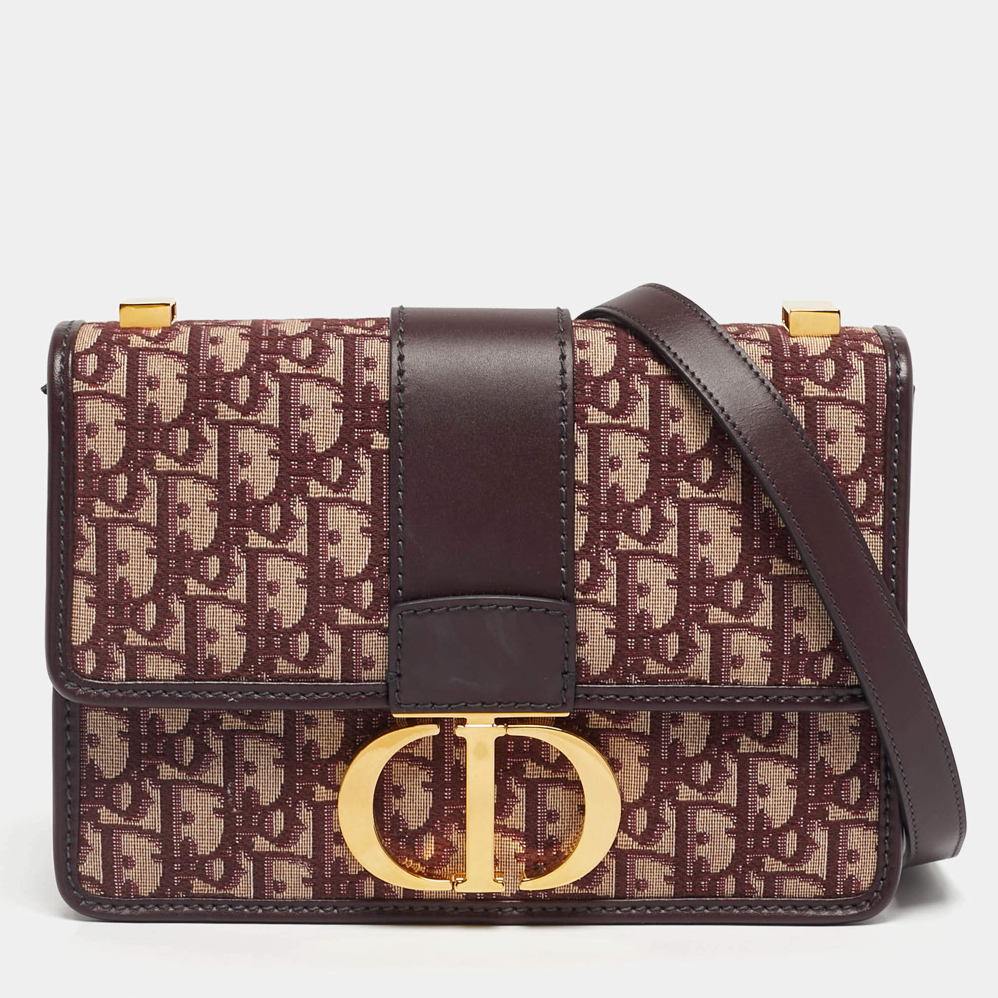 Pre Owned Dior Burgundy Oblique Canvas and Leather 30 Montaigne Shoulder Bag