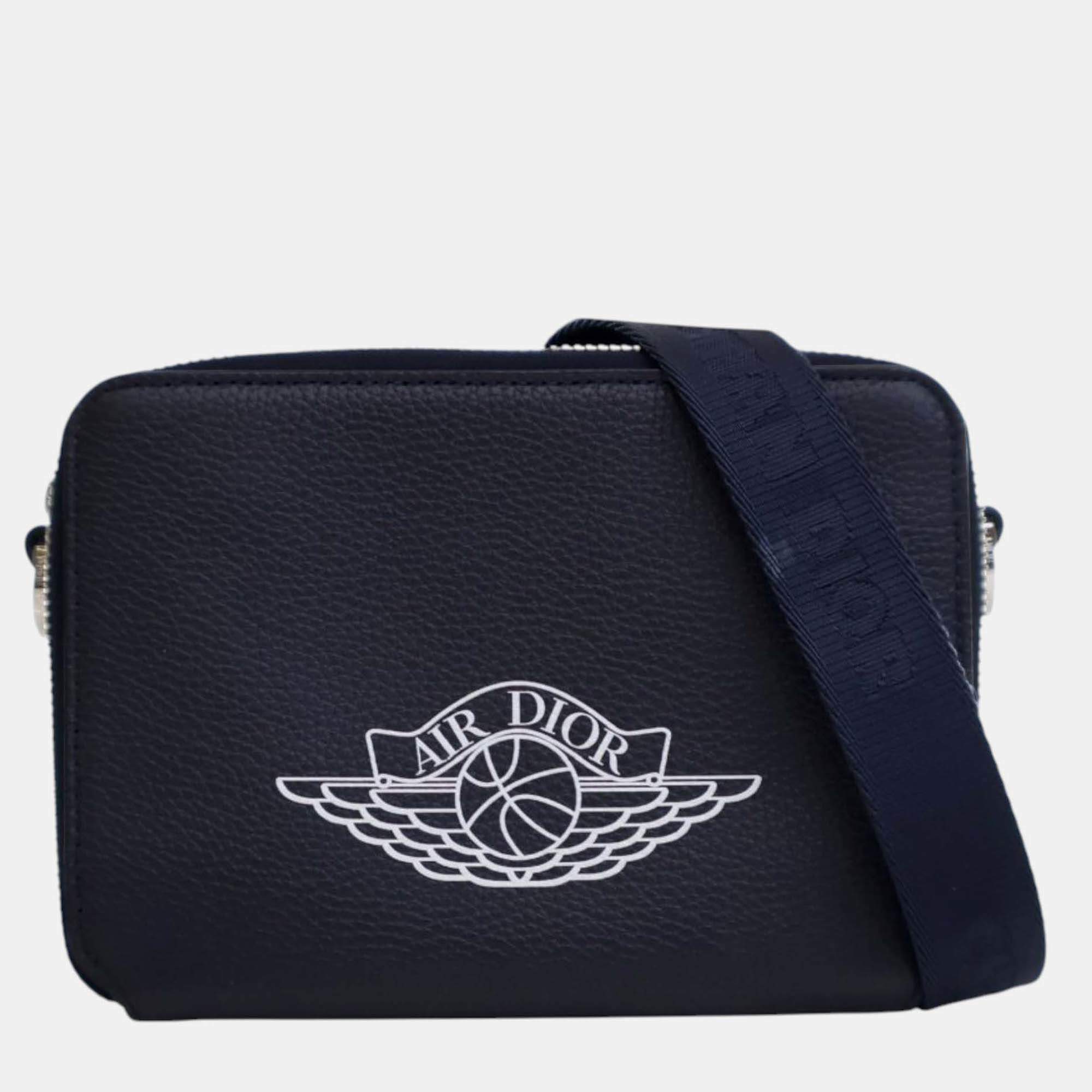 Pre Owned Dior Blue Air Jordan Grained Calfskin Crossbody