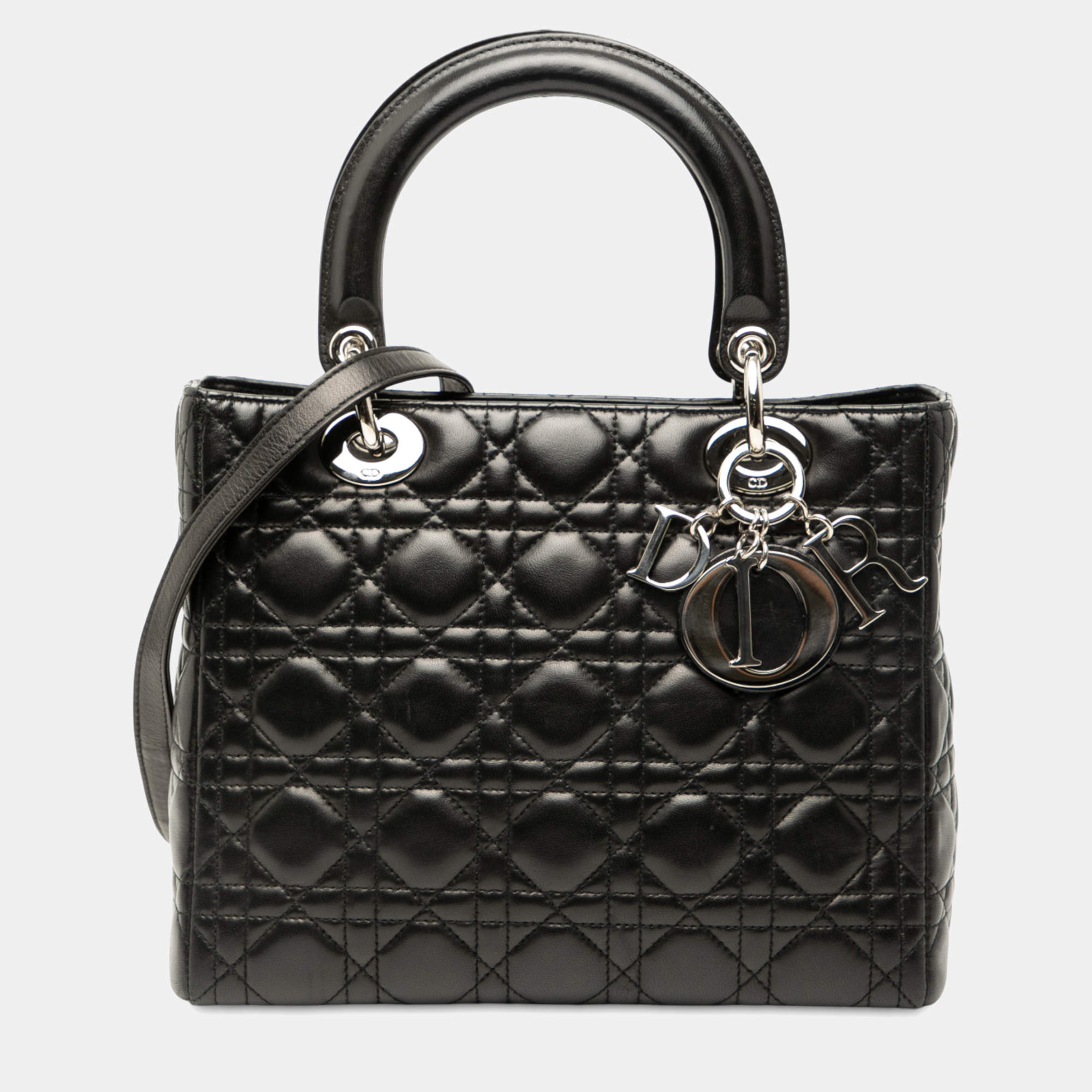 Pre Owned Dior Black Medium Lambskin Cannage Lady Dior
