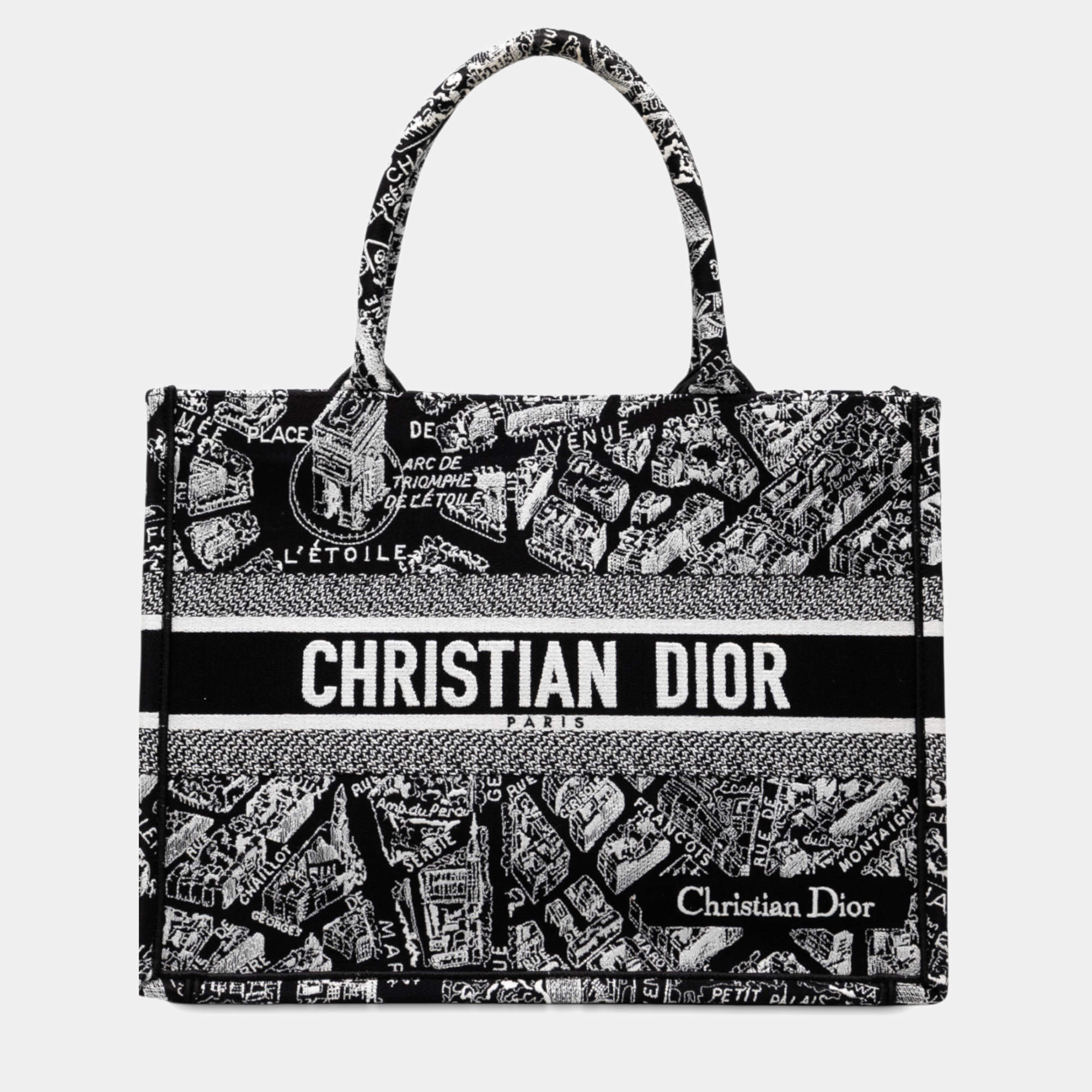 Pre Owned Dior Black Medium Canvas Embroidered Plan De Paris Book Tote