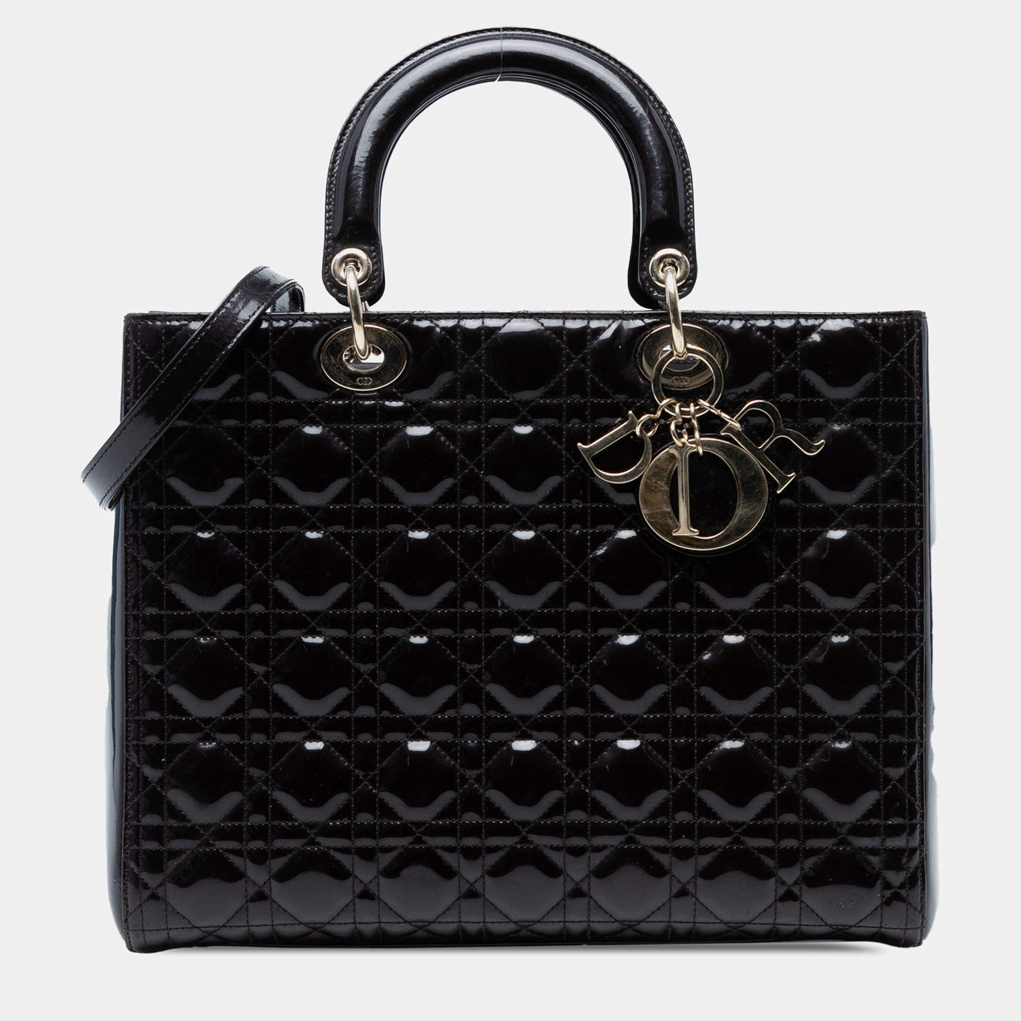 Pre Owned Dior Black Large Patent Cannage Lady Dior