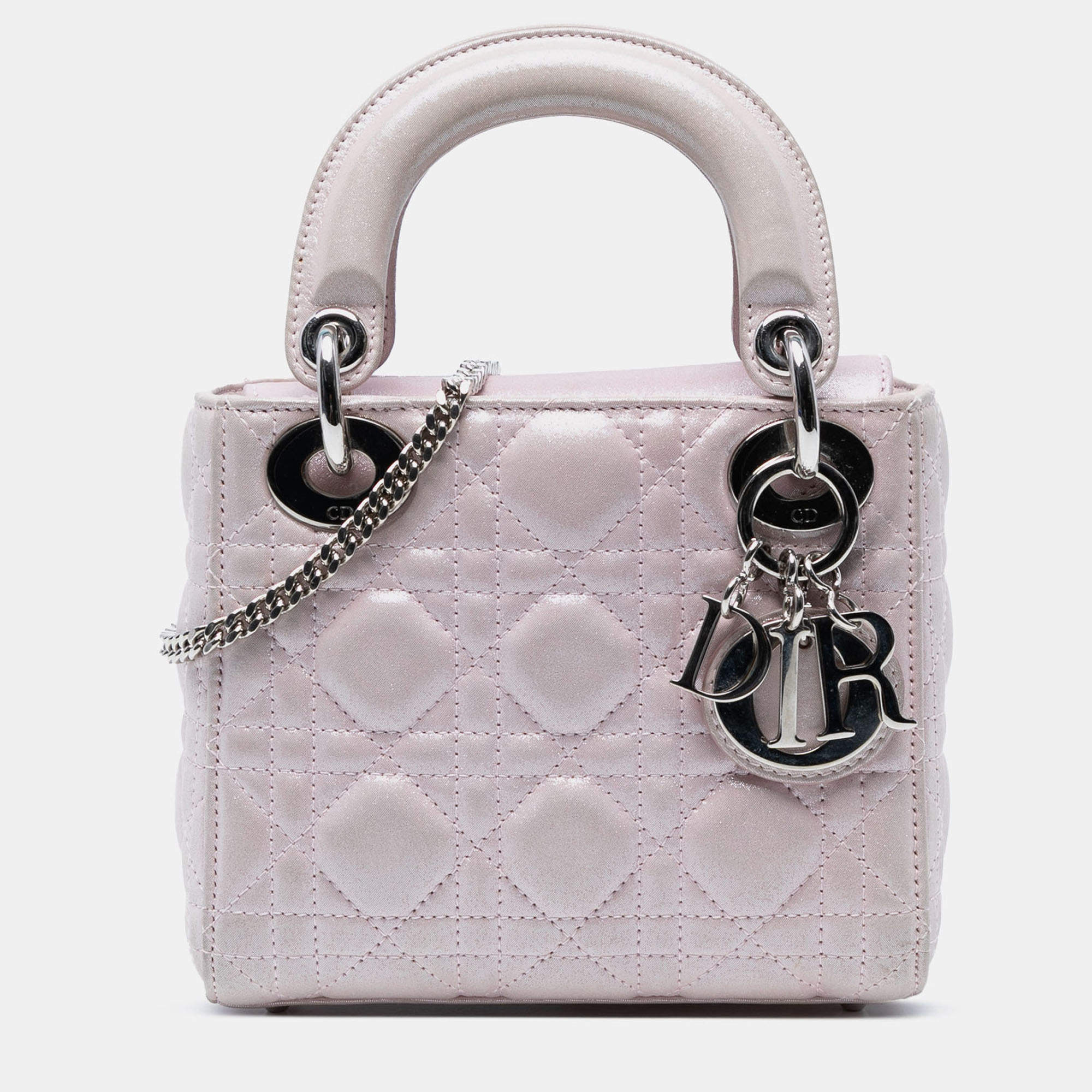 Pre Owned Dior Pink Mini Metallic Lambskin Cannage Lady Dior