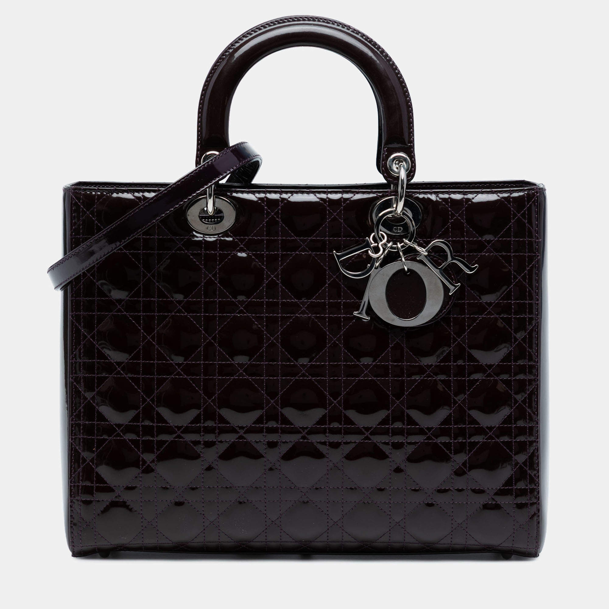 Pre Owned Dior Purple Large Patent Cannage Lady Dior