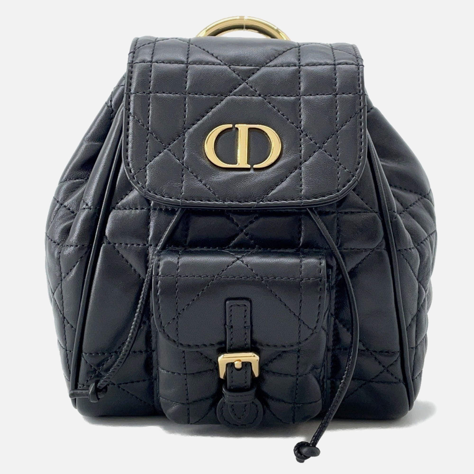 Pre Owned Dior Macrocannage Caro Backpack Black Lambskin Size Small