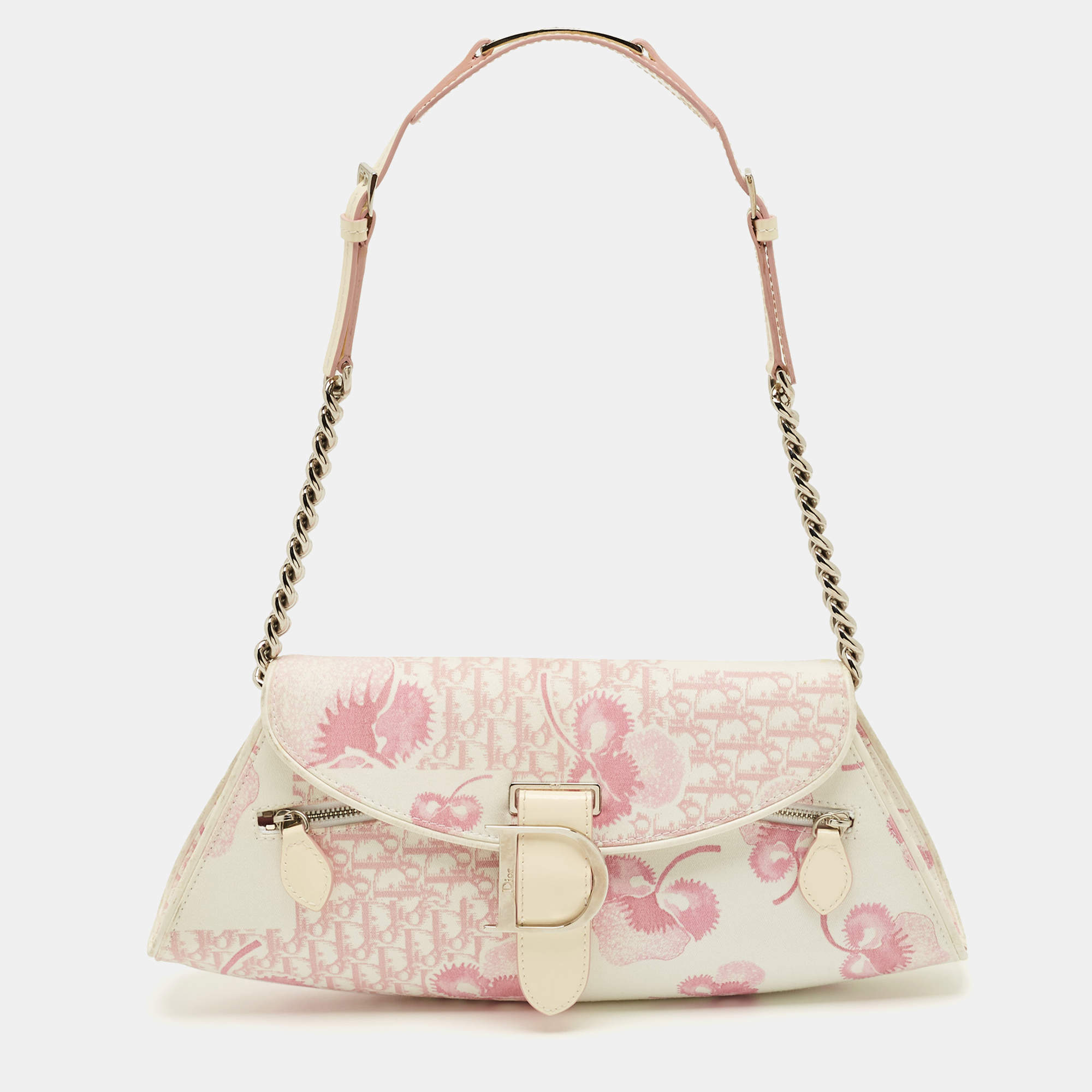 Pre Owned Dior Pink/White Cherry Blossom Print Fabric Shoulder Bag
