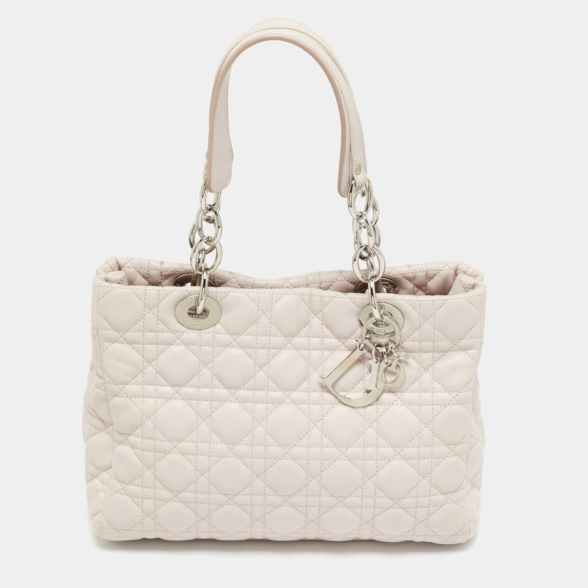 Pre Owned Dior Light Pink Cannage Leather Small Soft Lady Dior Tote