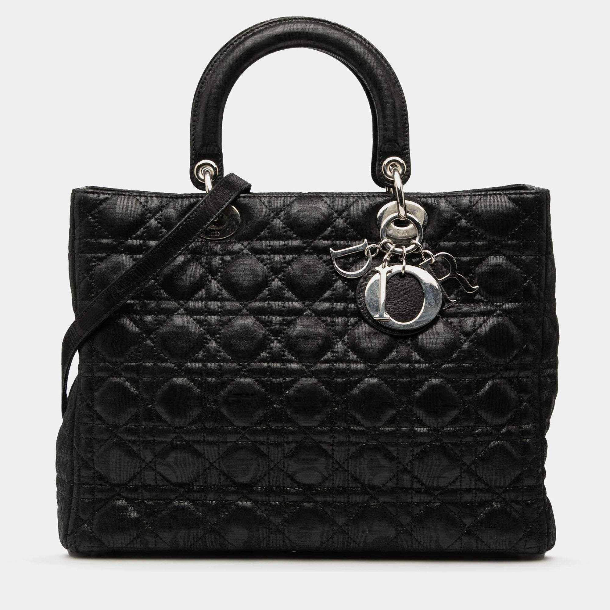 Pre Owned Dior Black Large Iridescent Fabric Cannage Lady Dior