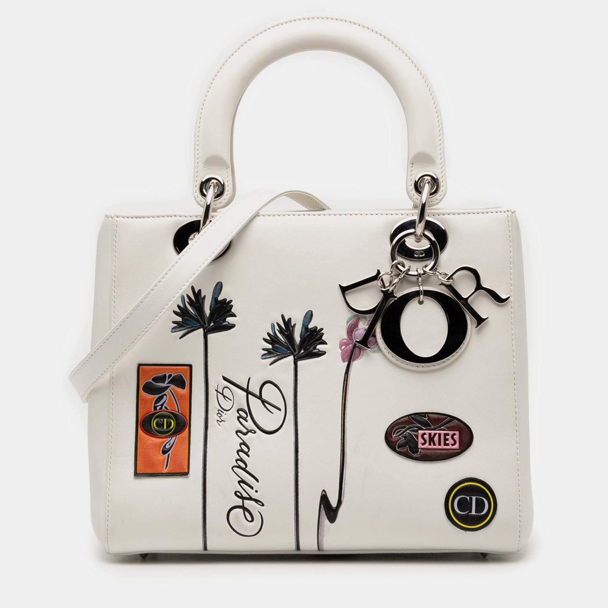 Pre Owned Dior White Medium Lambskin Paradise Lady Dior
