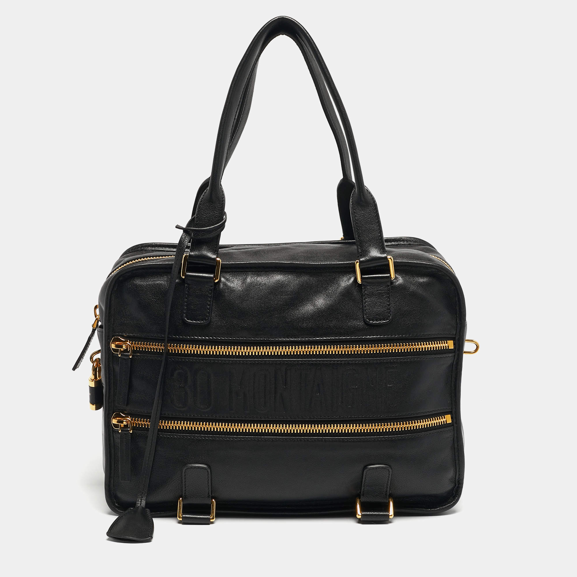 Pre Owned Dior Black Leather 30 Montaigne Duffel Bag