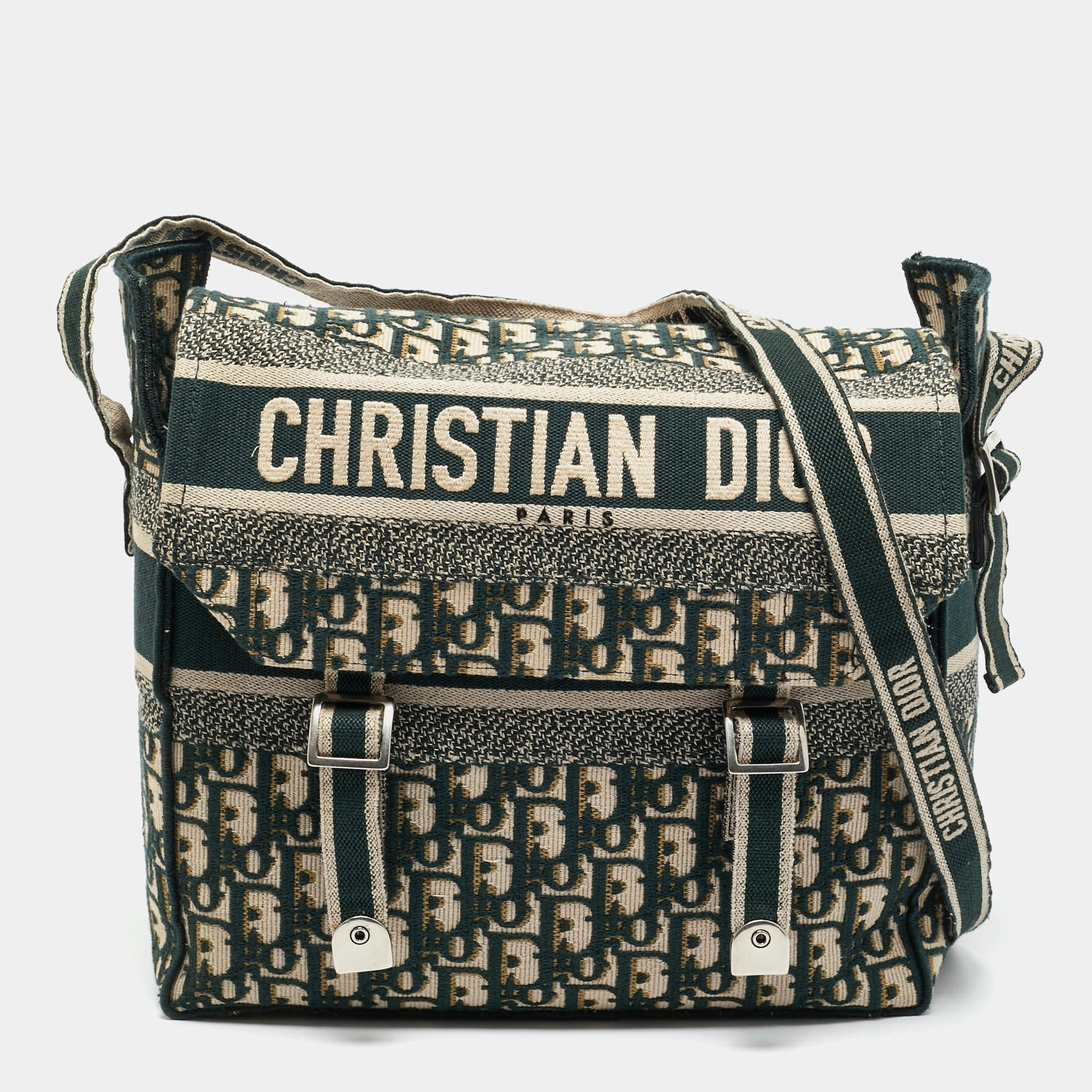 Pre Owned Dior Green Embroidered Canvas Diorcamp Messenger Bag