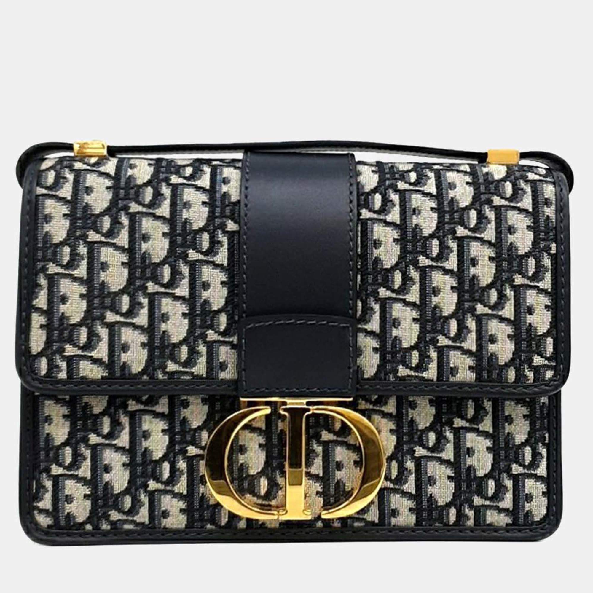 Pre Owned Dior Navy Blue Fabric Oblique 30 Montaigne Bag