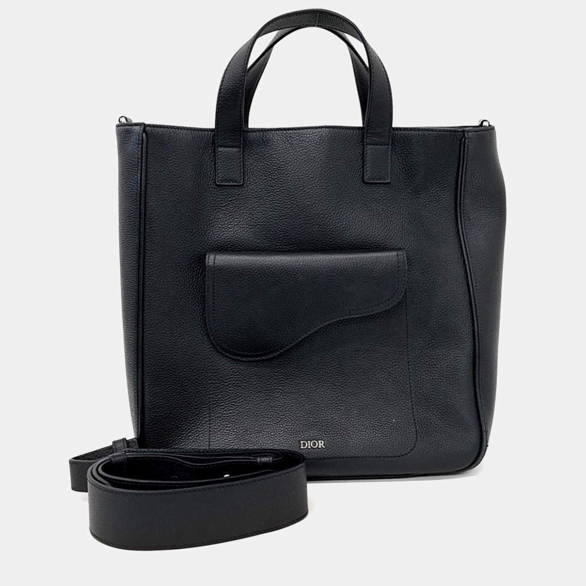 Pre Owned Dior Black Leather Saddle Tote and Shoulder Bag