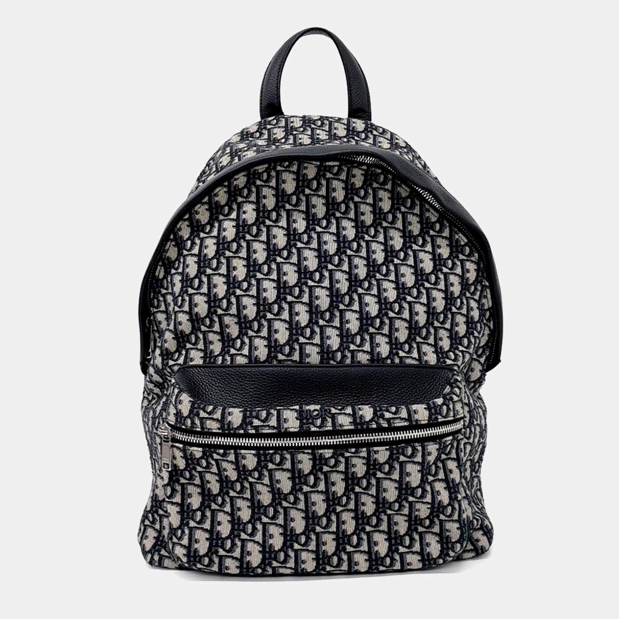 Pre Owned Dior Navy Blue Fabric Oblique Backpack