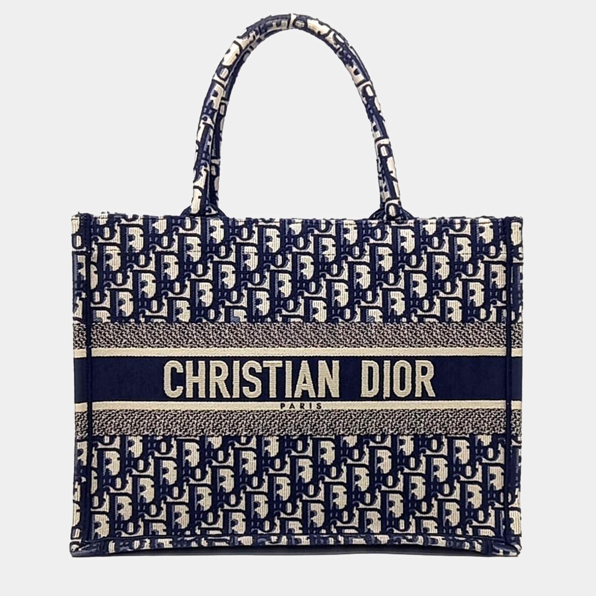 Pre Owned Dior Navy Blue Canvas Oblique Book Tote Bag