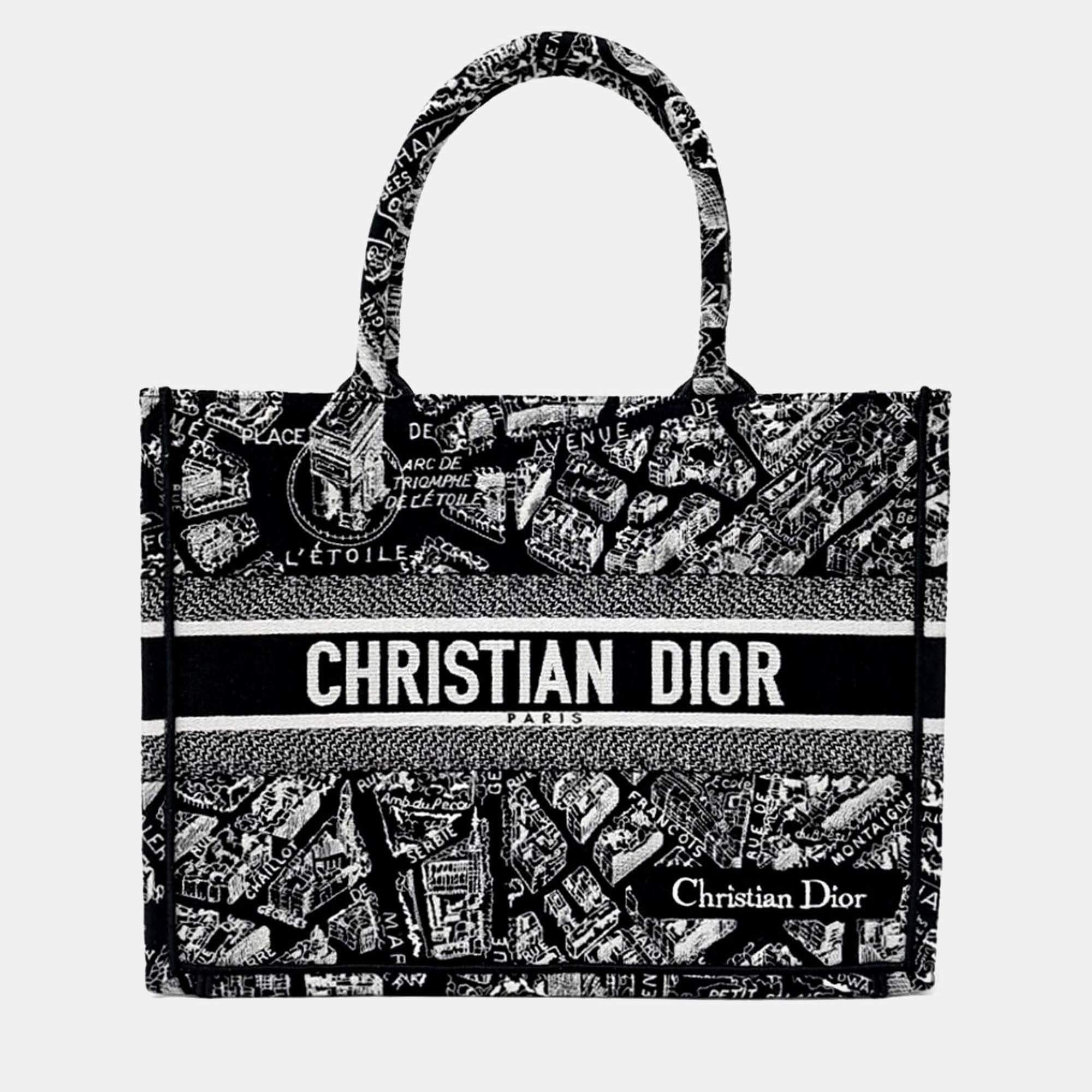 Pre Owned Dior Black White Fabric Book Tote Bag