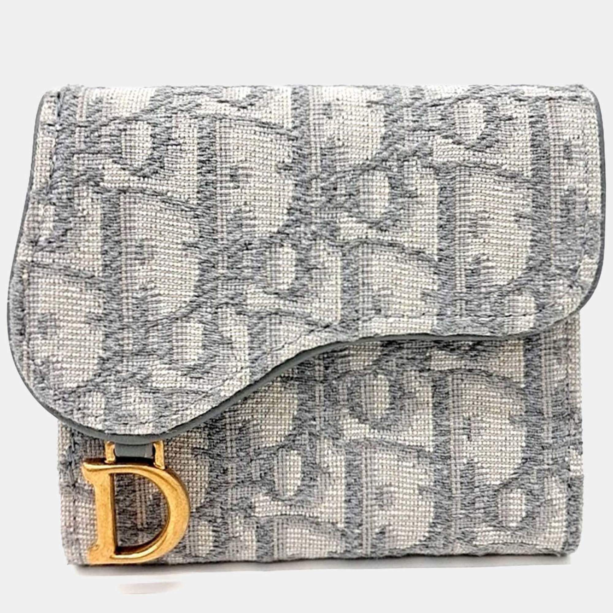 Pre Owned Dior Grey Fabric Saddle Bifold Wallet