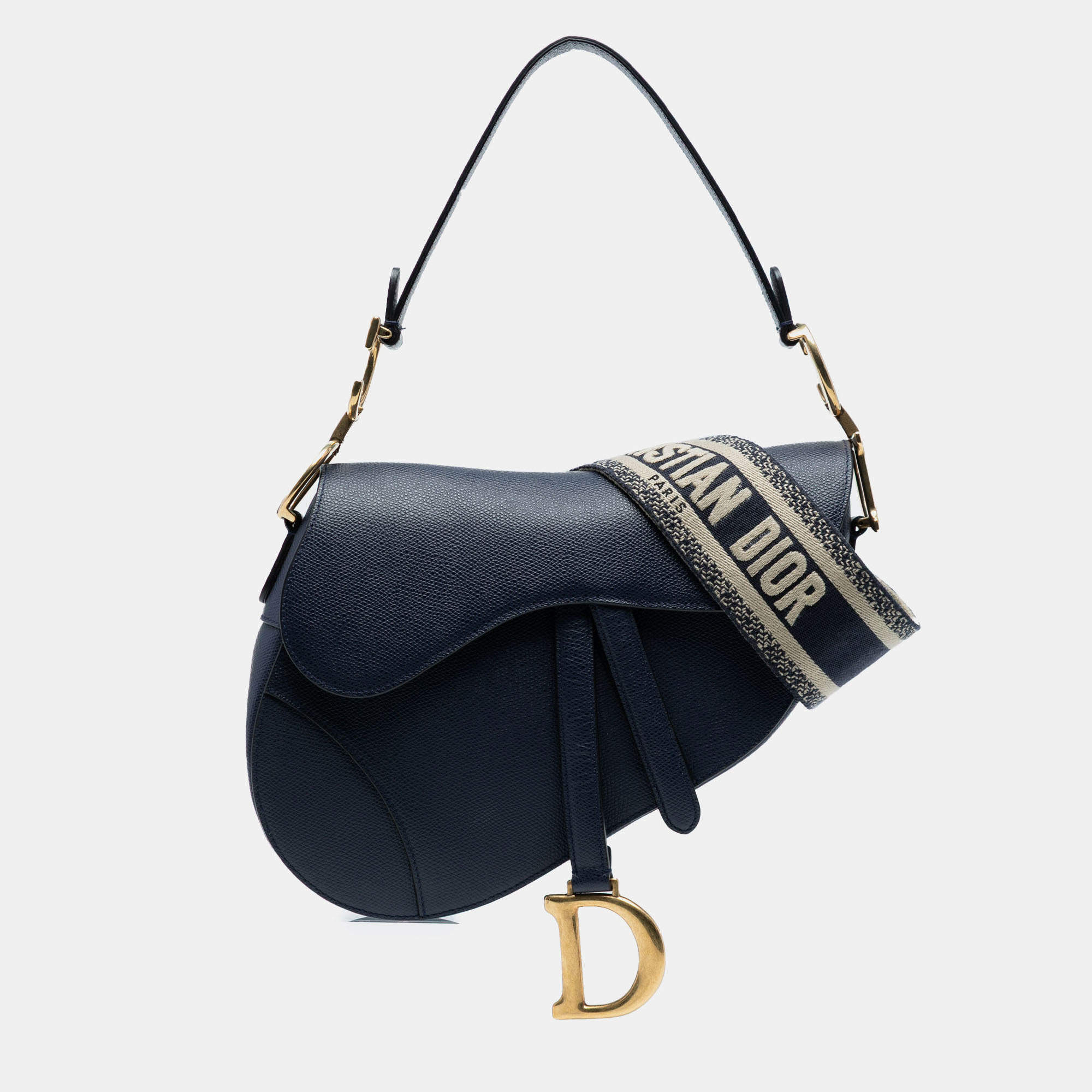 Pre Owned Dior Navy Blue Grained Calfskin Saddle Bag