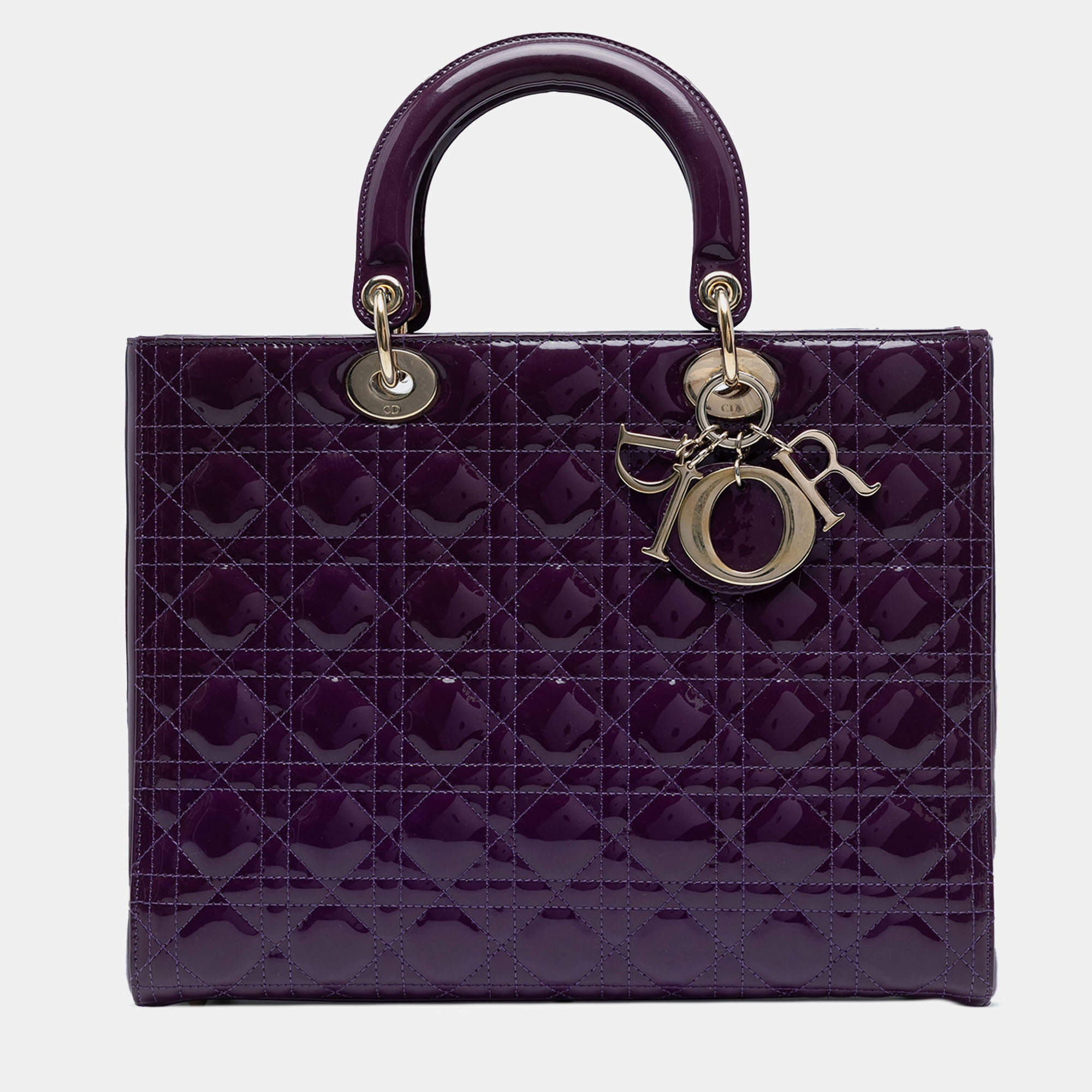 Pre Owned Dior Purple Large Patent Cannage Lady Dior