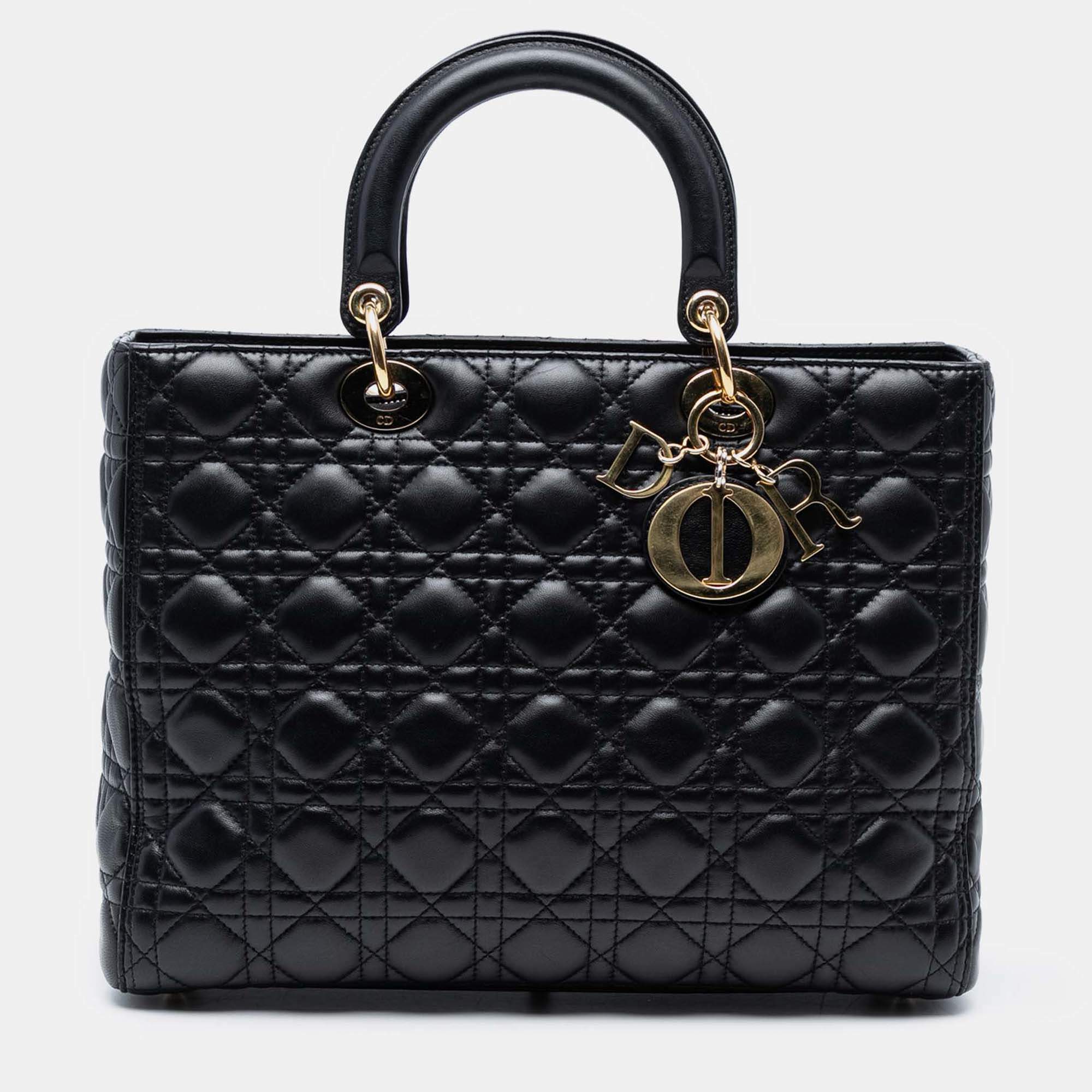 Pre Owned Dior Large Lambskin Cannage Lady Dior