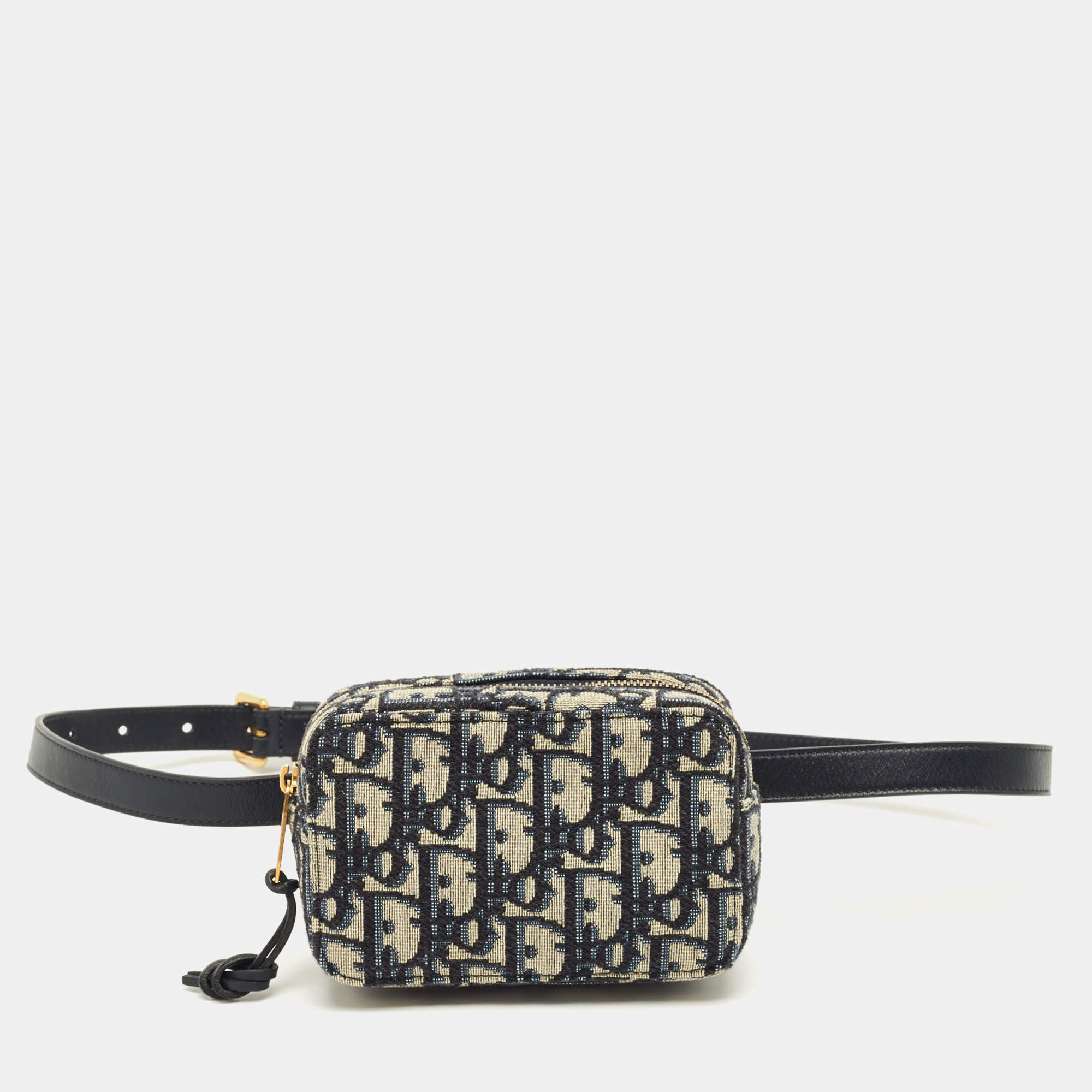 Pre Owned Dior Navy Blue Oblique Canvas and Leather Pouch Belt Bag
