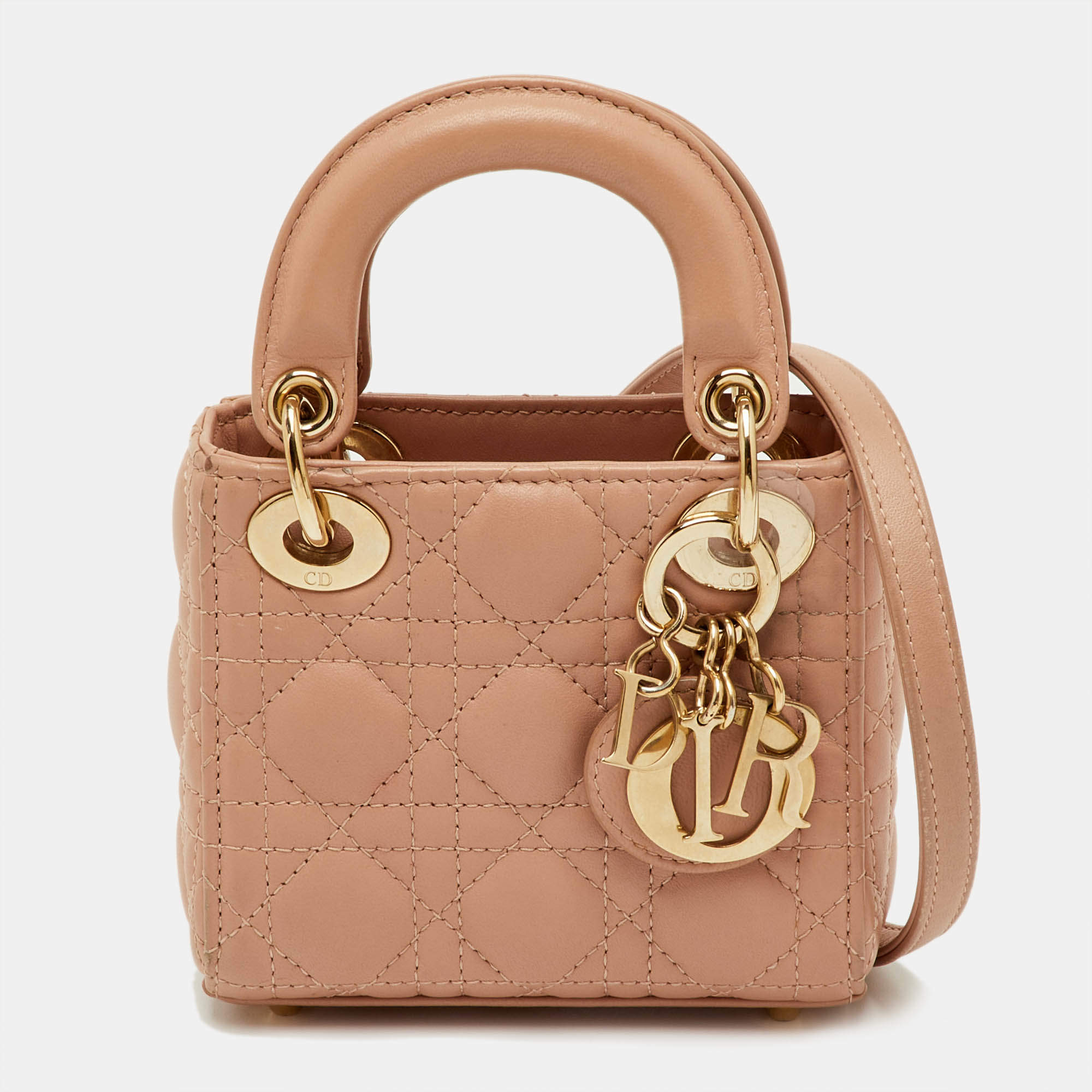 مملوكة مسبقًا Dior Lady Dior Micro Beige Cannage Leather Tote