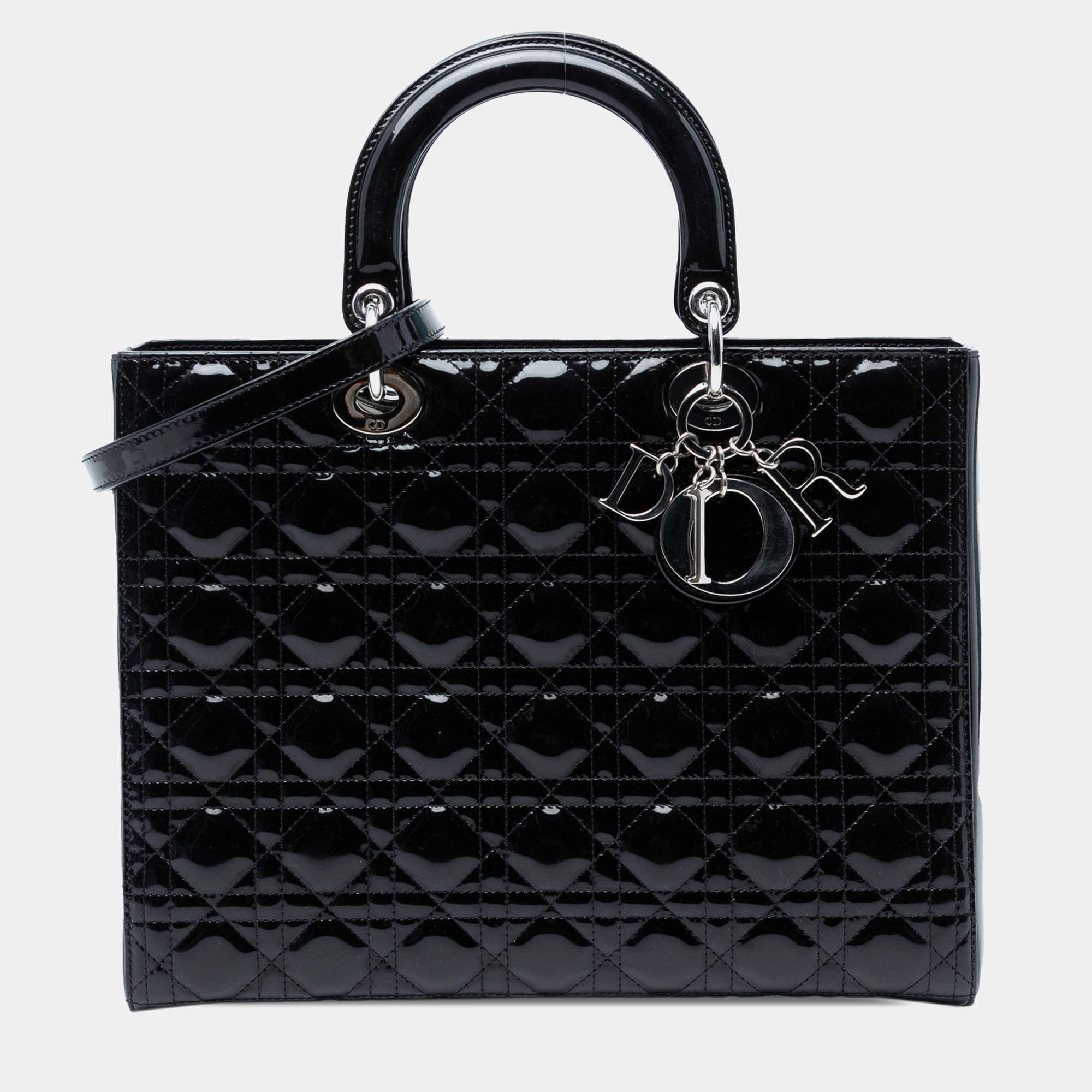 مملوكة مسبقًا Dior Black Large Patent Cannage Lady Dior