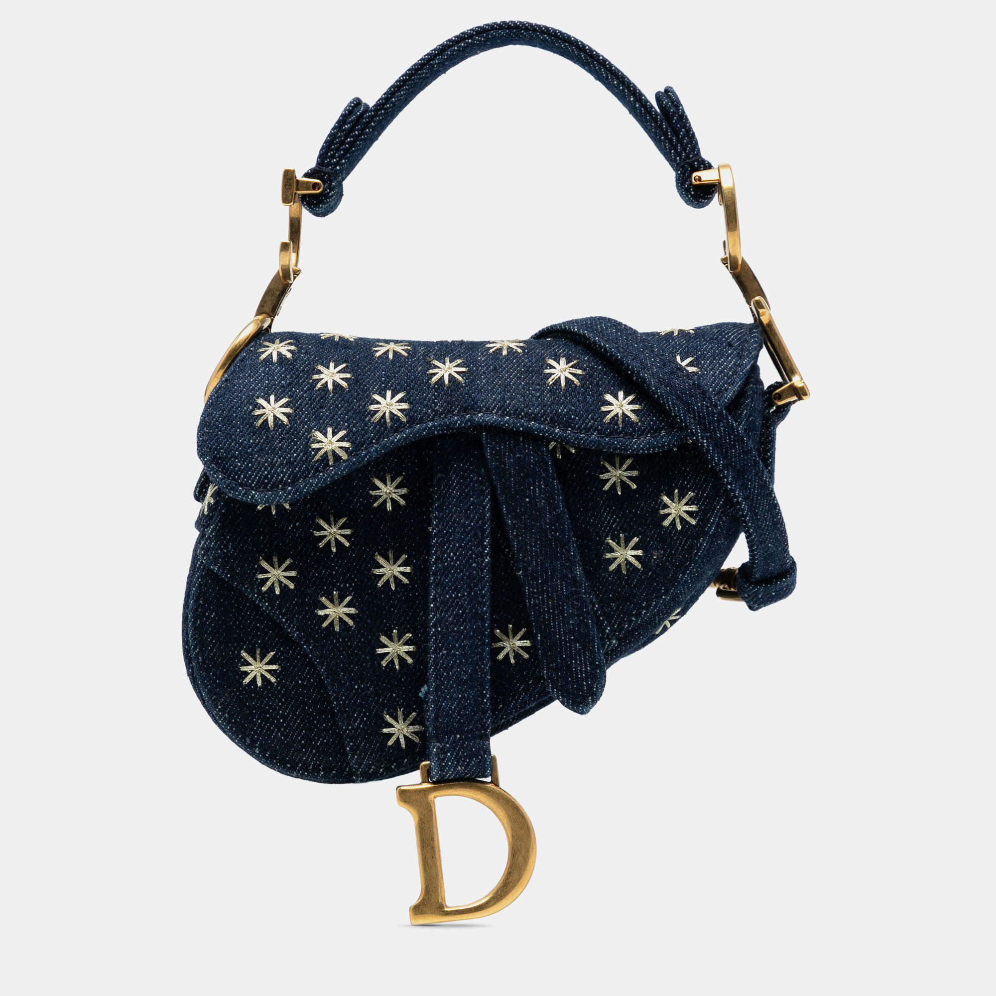 مملوكة مسبقًا حقيبة ديور سادل مطرزة جينز ميكرو زرقاء