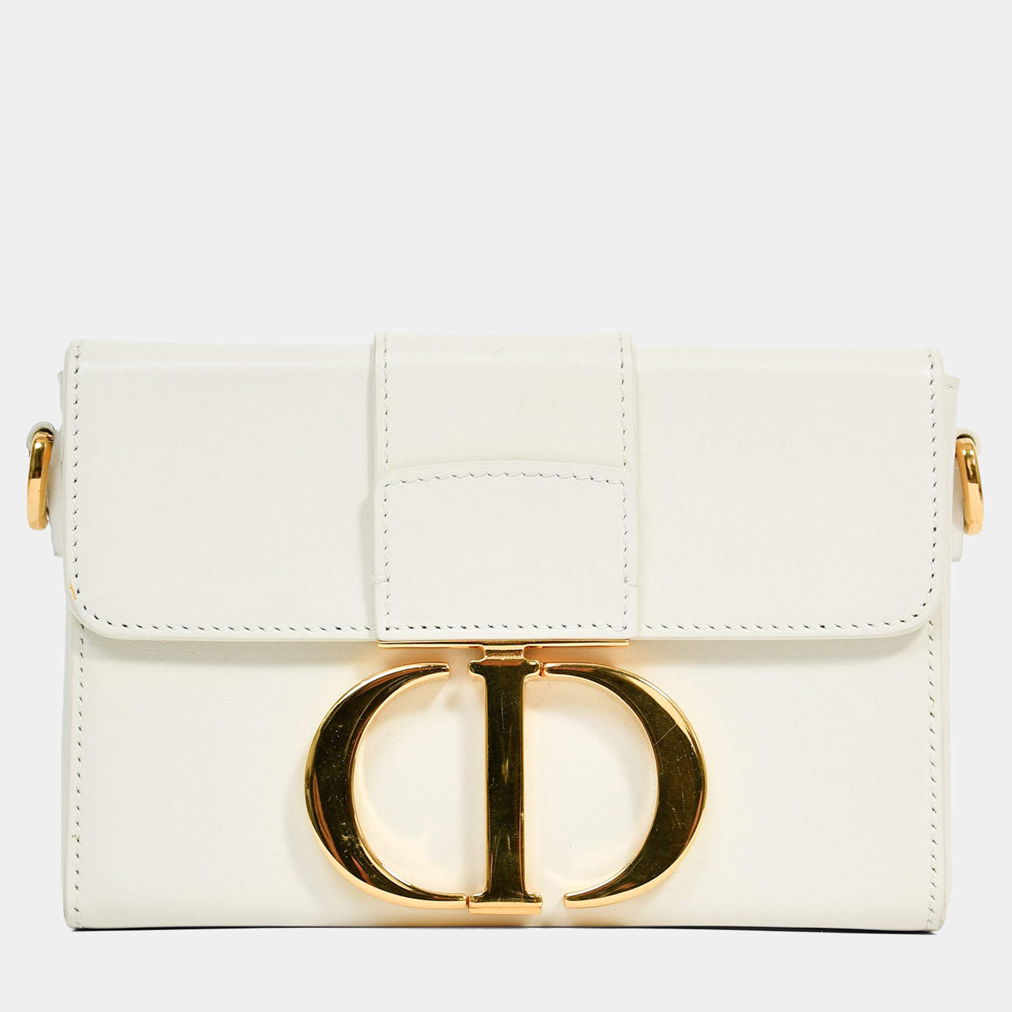 Pre Owned Christian Dior White Leather 'Sac 30 Montaigne Mini' Crossbody
