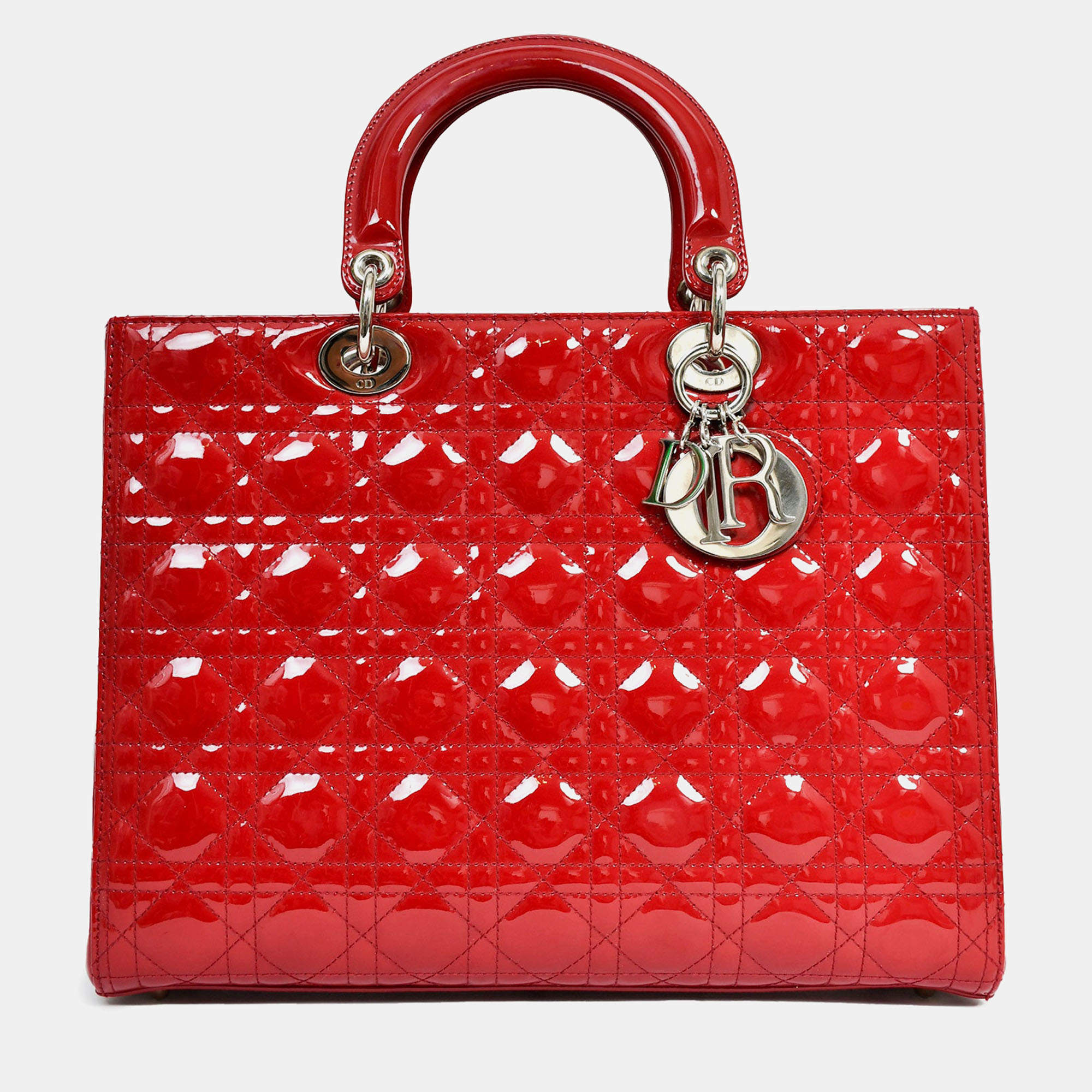 مملوكة مسبقًا Christian Dior 2011 Red Patent Leather Large Lady Dior