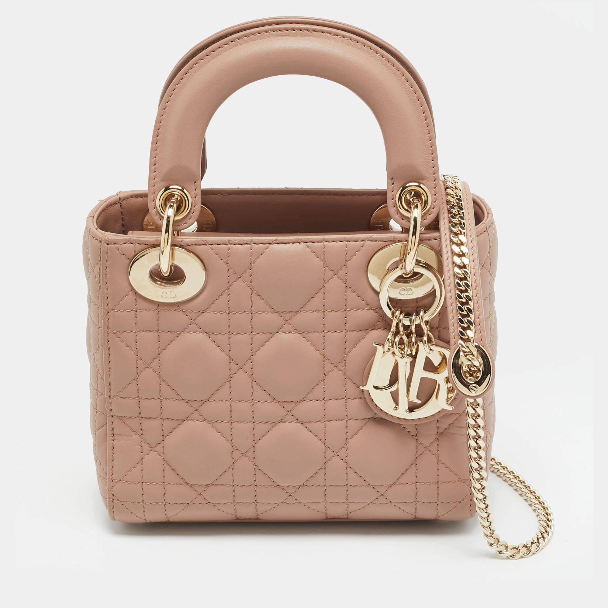 مملوكة مسبقًا Dior Lady Dior Mini Beige Cannage Leather Tote