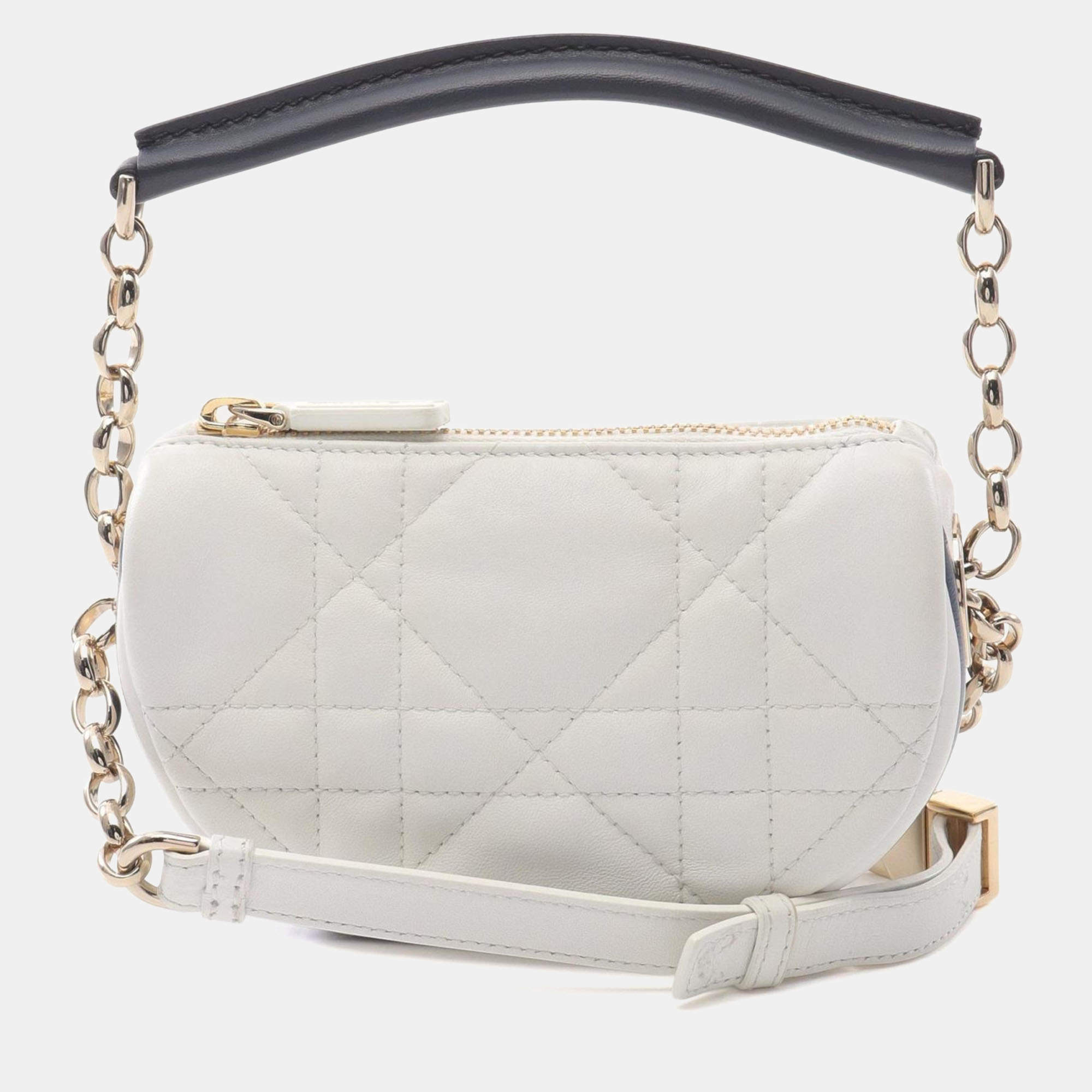 Pre Owned Christian Dior Dior Vibe Micro Shoulder Bag Leather White Navy