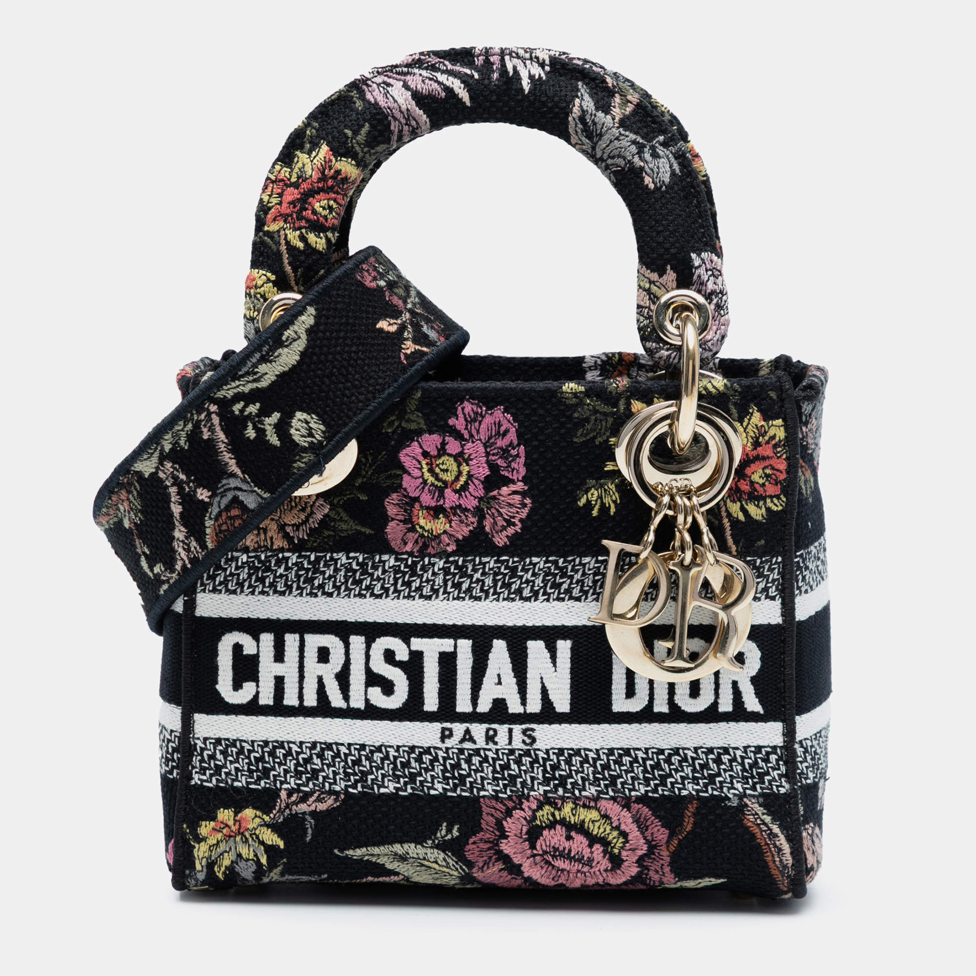 Pre Owned Dior Black Mini Embroidered Canvas Mille Fleurs Lady D Lite