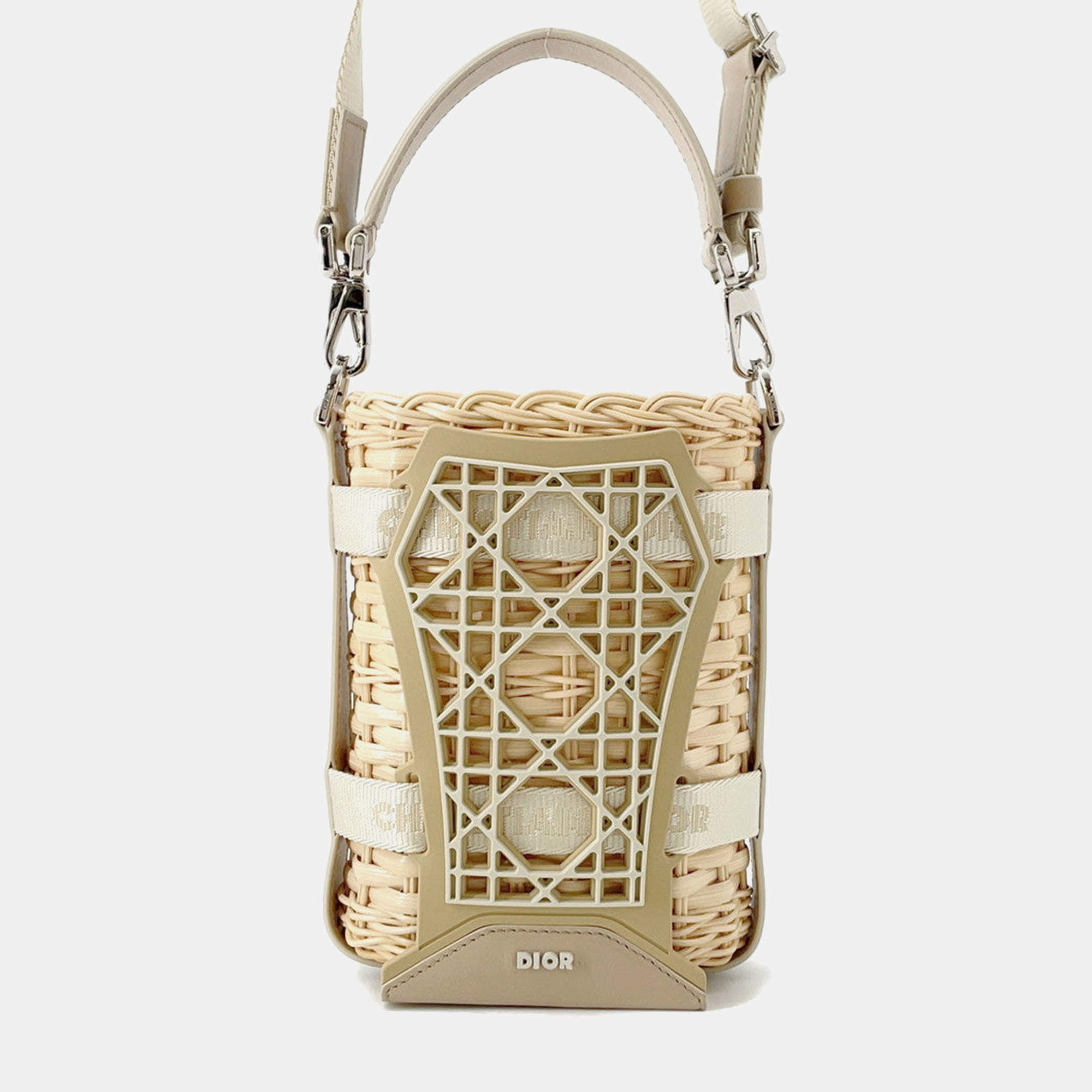مملوكة مسبقًا Dior Sahara 2-Way Bucket Bag Beige Raffia Leather Rubber Size Nano