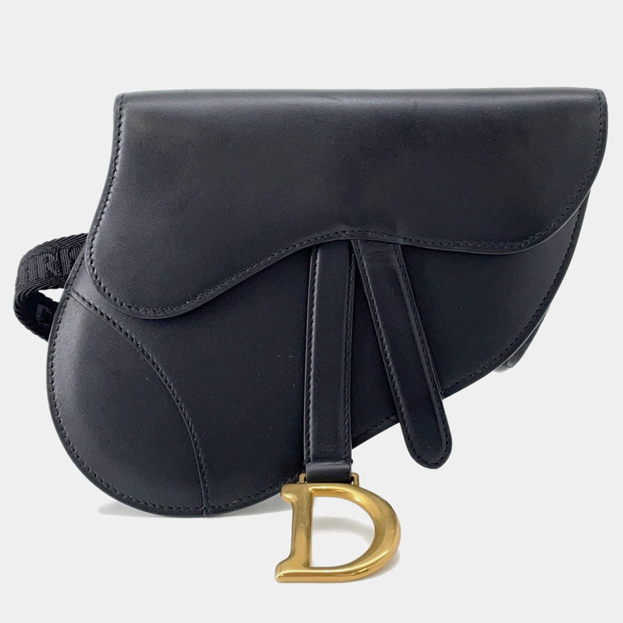 Pre Owned Dior Saddle Waist Bag Black Leather