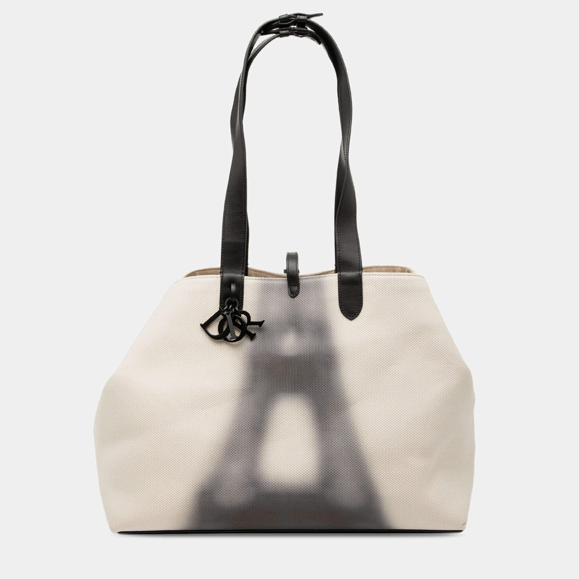 Pre Owned Dior White Large Canvas Eiffel Tower Toujours Tote