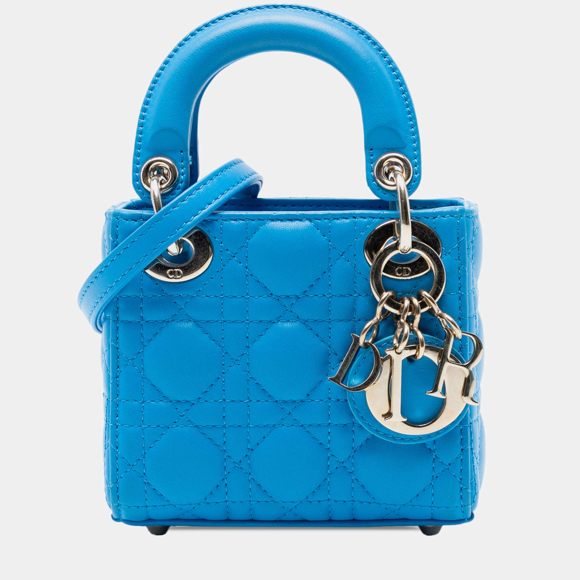 Pre Owned Dior Blue Micro Lambskin Cannage Lady Dior