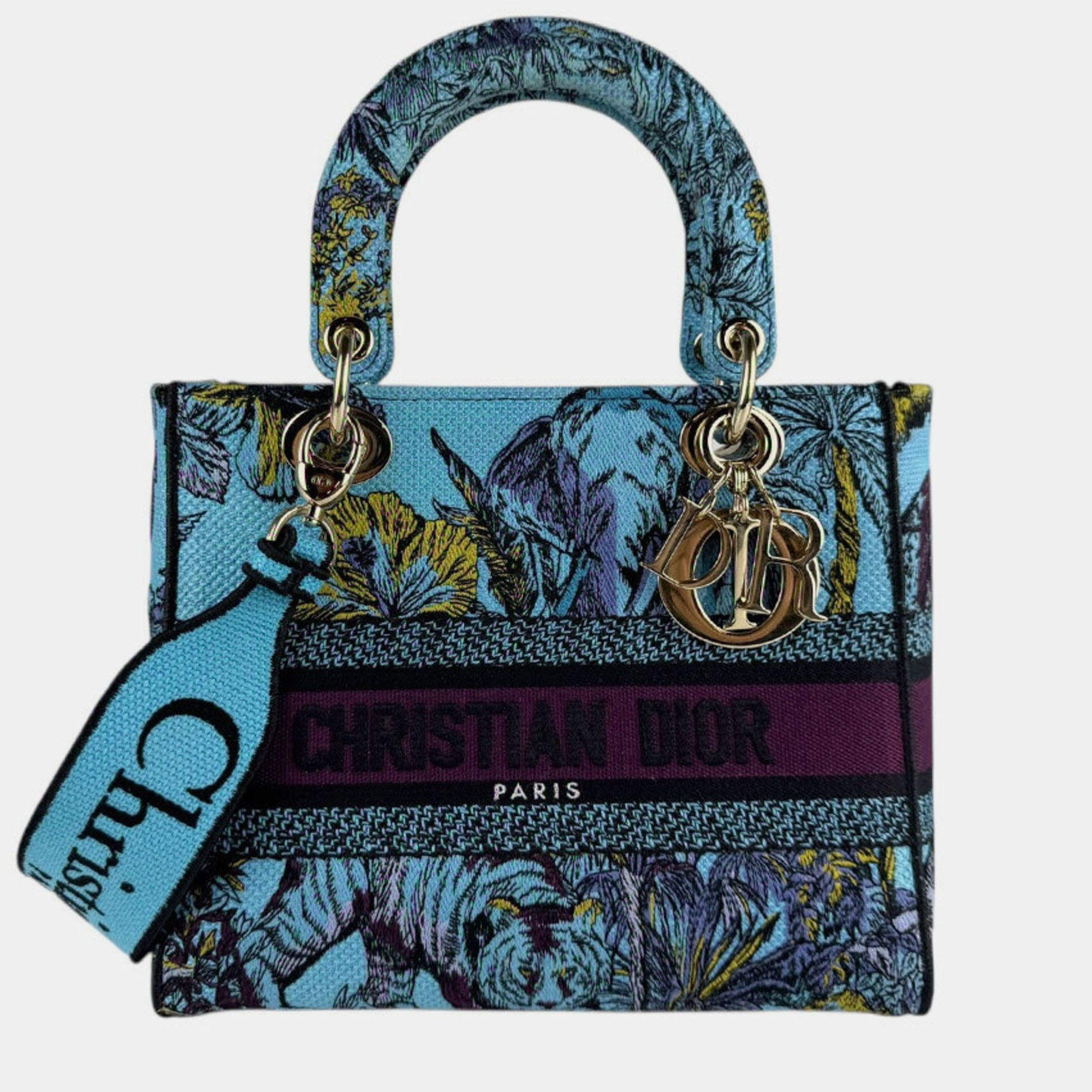 Pre Owned Christian Dior Lady Delight Canvas Handbag Shoulder Bag Blue