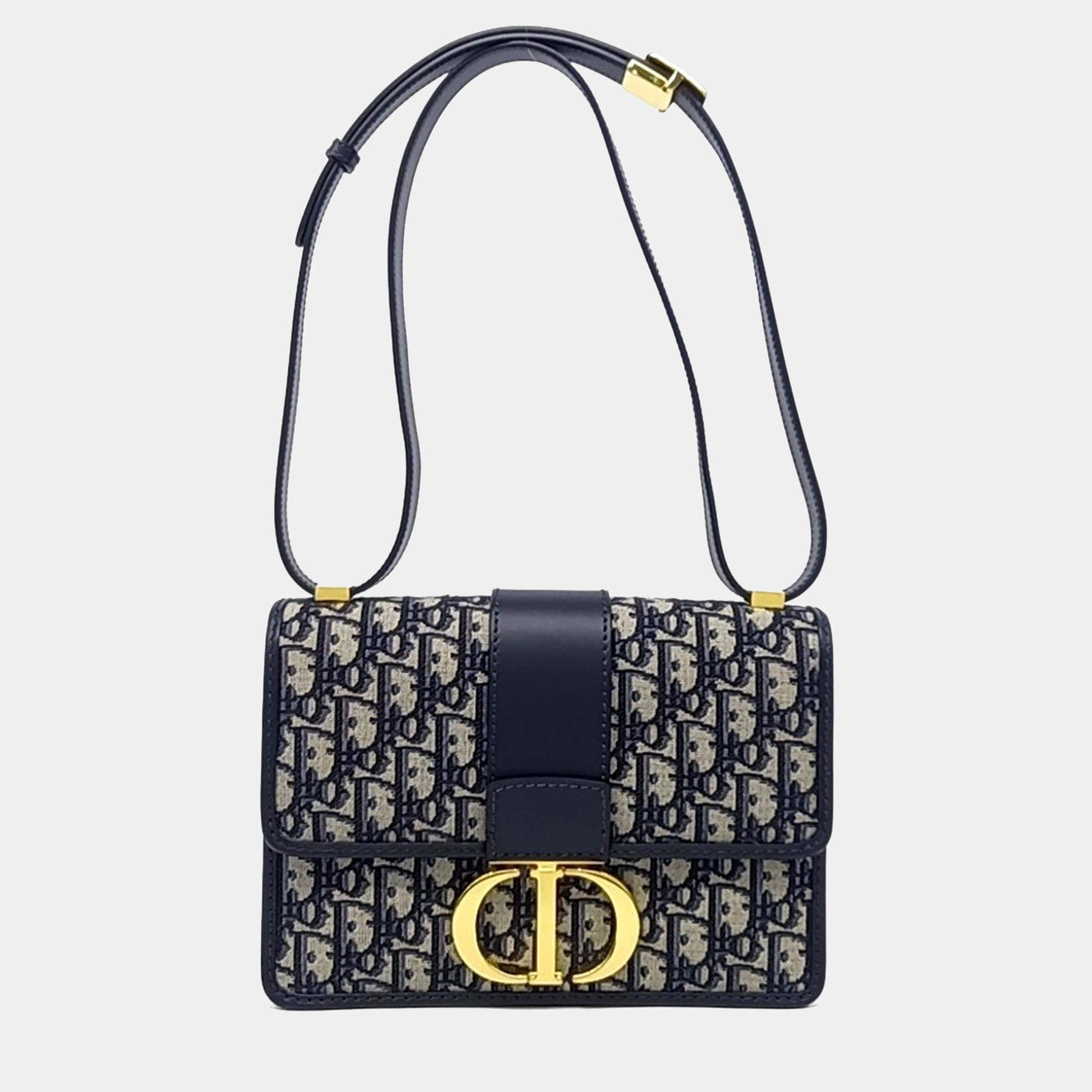 Pre Owned Dior Beige Blue Fabric Oblique 30 Montaigne Bag