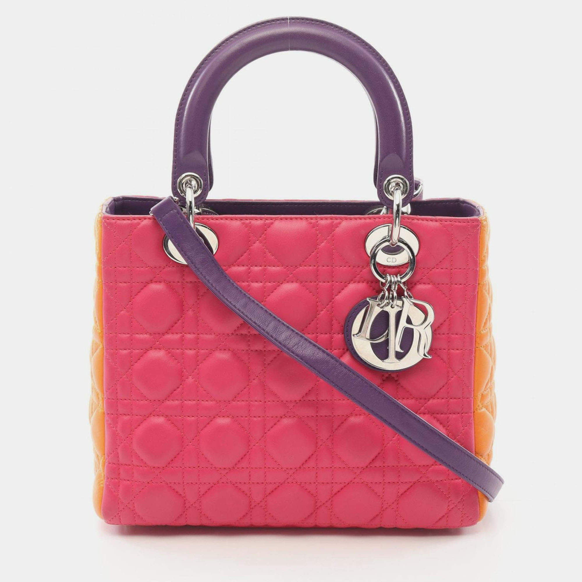 Pre Owned Dior Lady Dior Tricolour Leather Top Handle Bag