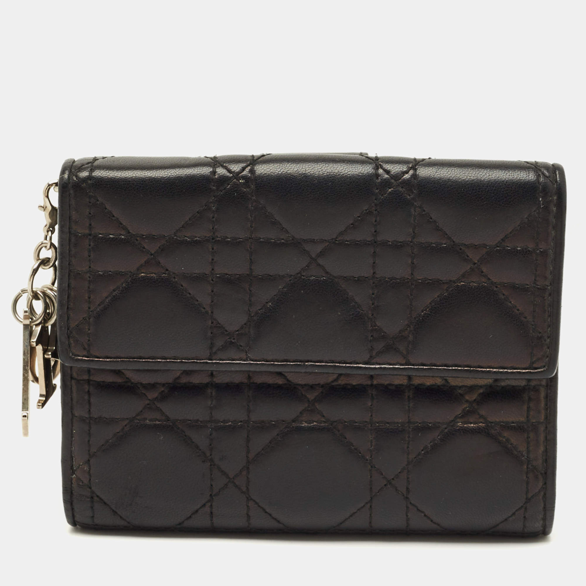 مملوكة مسبقًا Dior Lady Dior Black Cannage Leather French Wallet