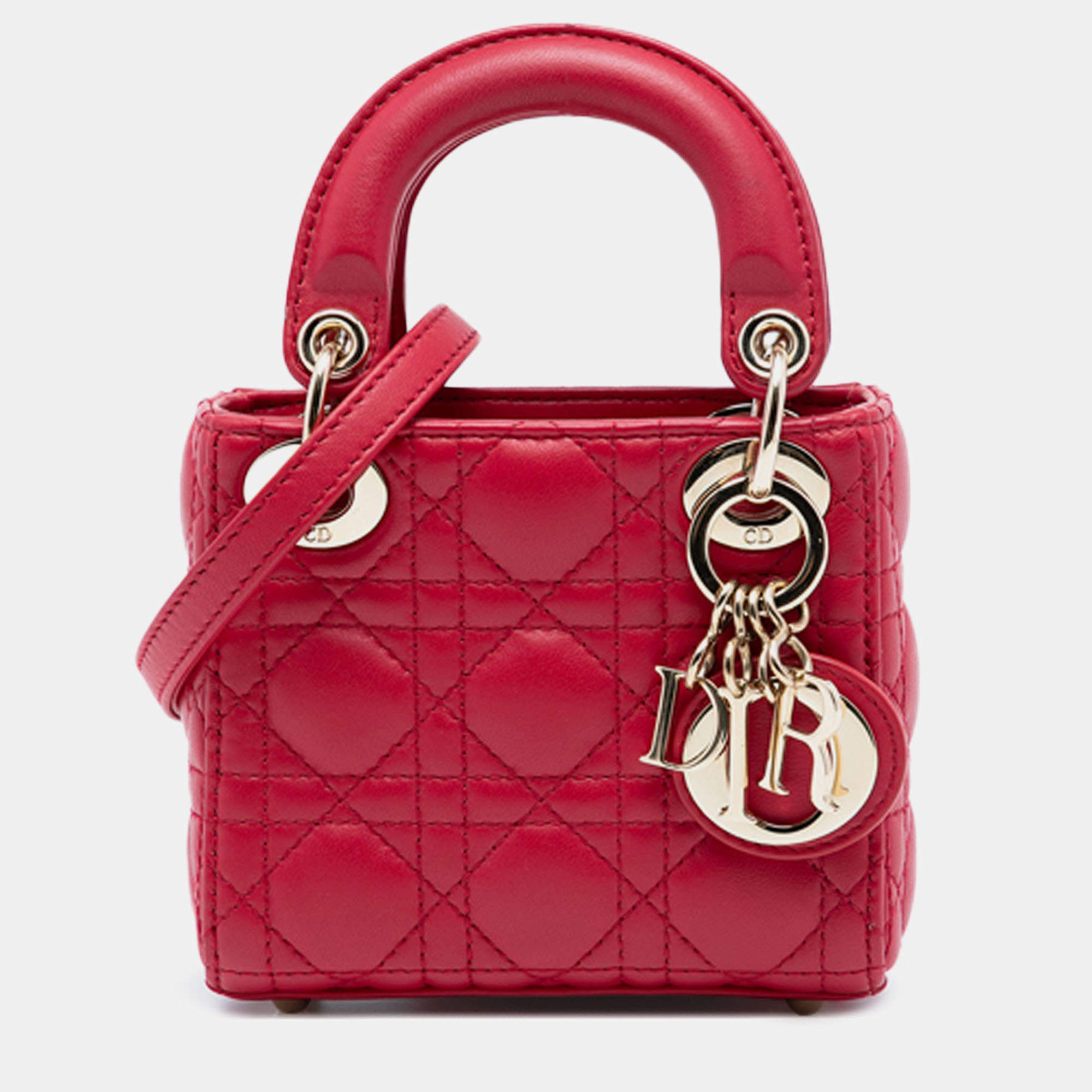 مملوكة مسبقًا Dior Red Micro Lambskin Cannage Lady Dior