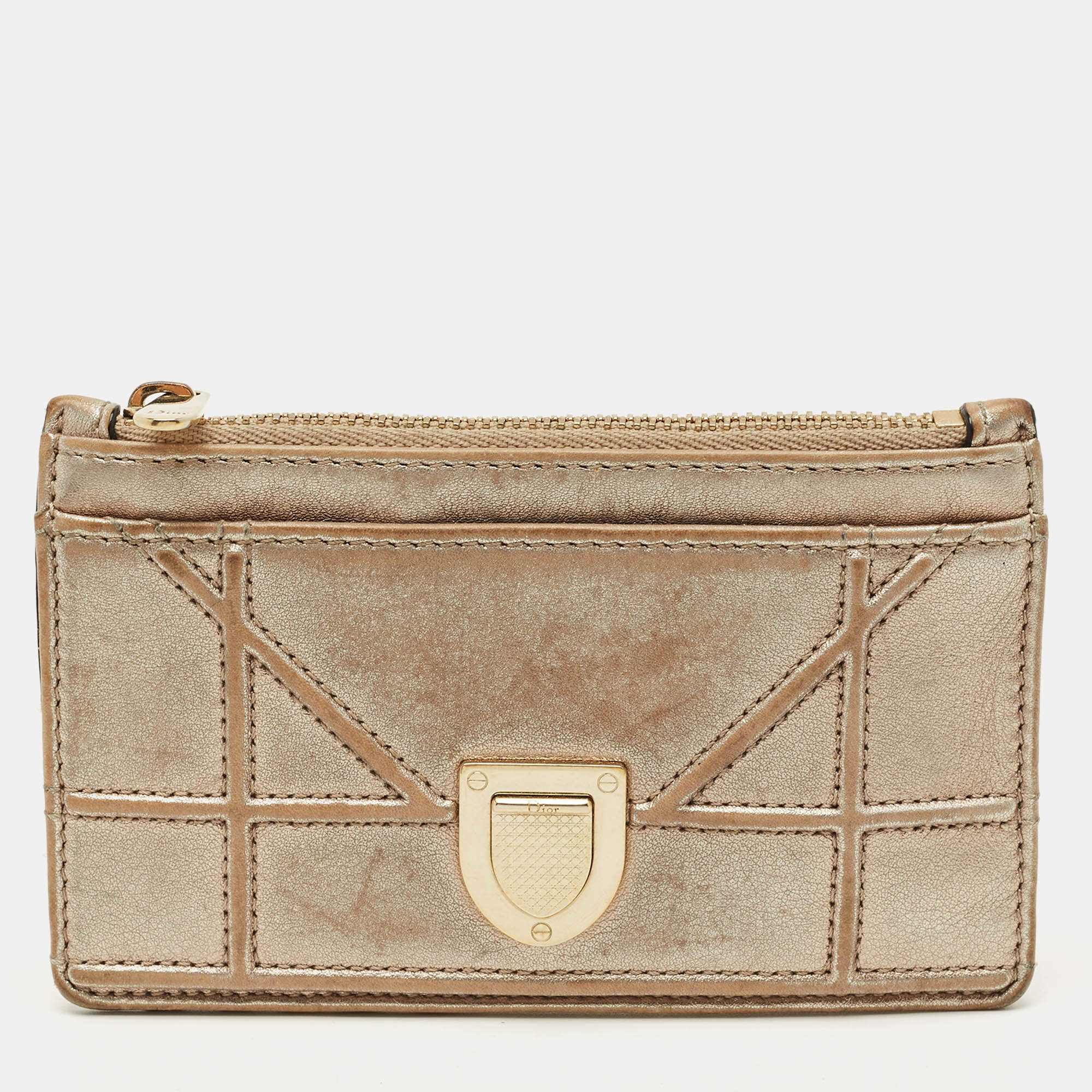 Pre Owned حامل بطاقات ديور ديور�اما جلد معدني بسحاب