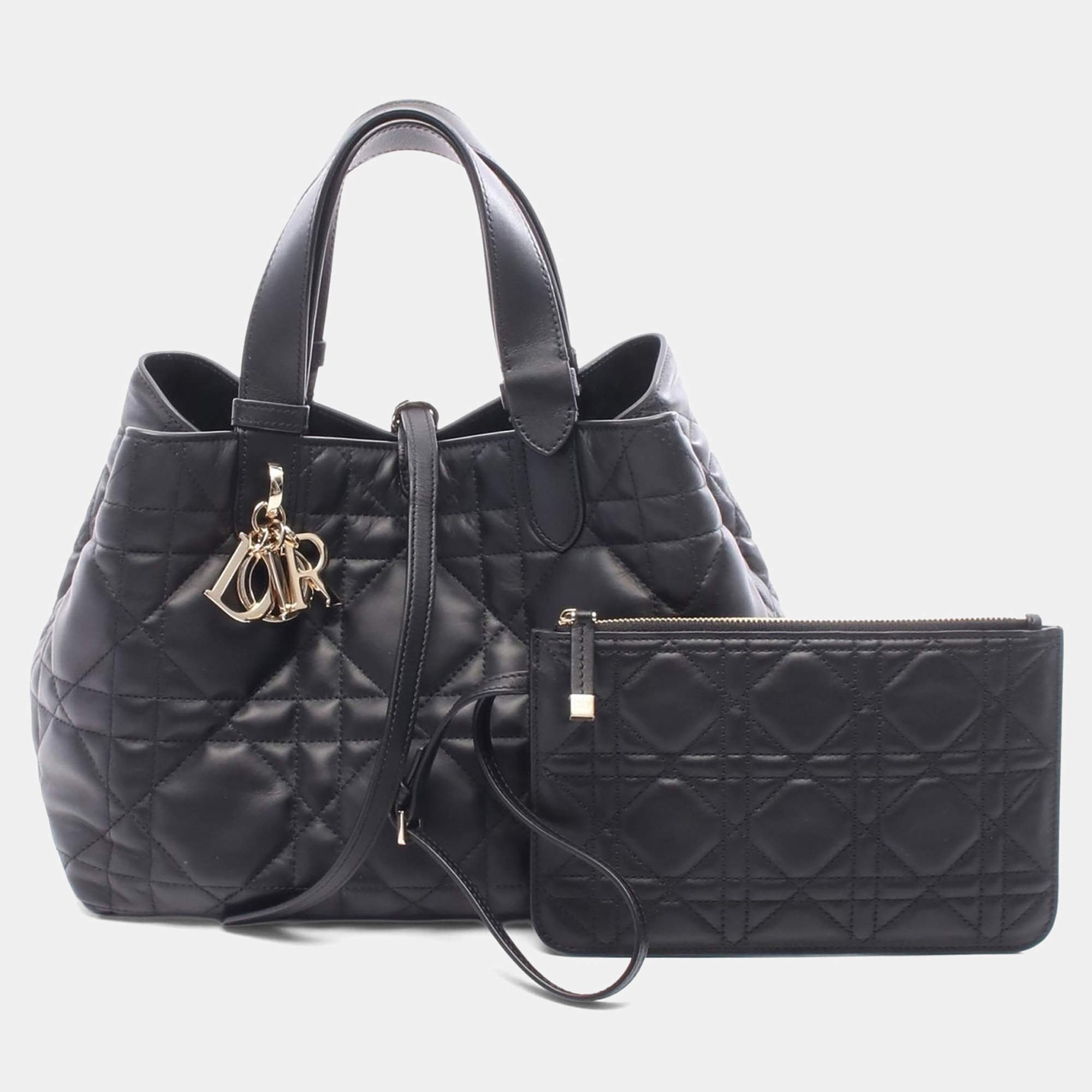 مملوكة مسبقًا Dior Toujours Medium Black Macrocannage Calfskin Leather Tote Bag