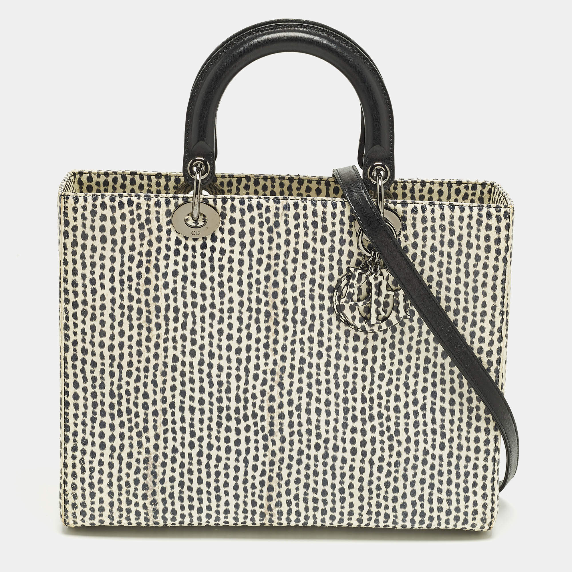 مملوكة مسبقًا Dior Lady Dior Large White/Black Karung Leather Tote