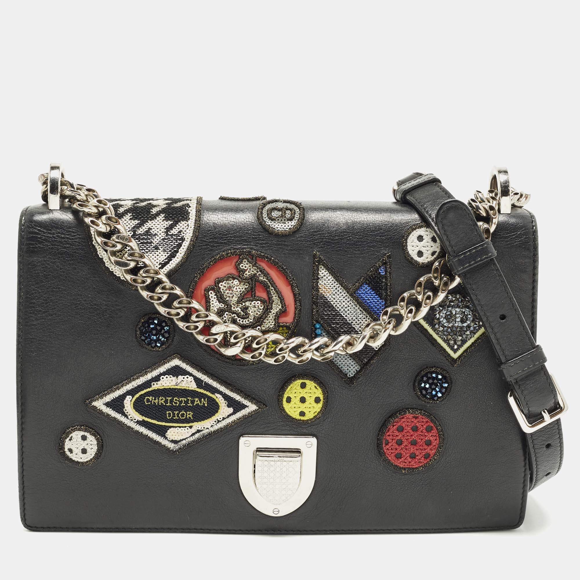مملوكة مسبقًا Dior Patchwork Diorama Medium Black Leather Shoulder Bag