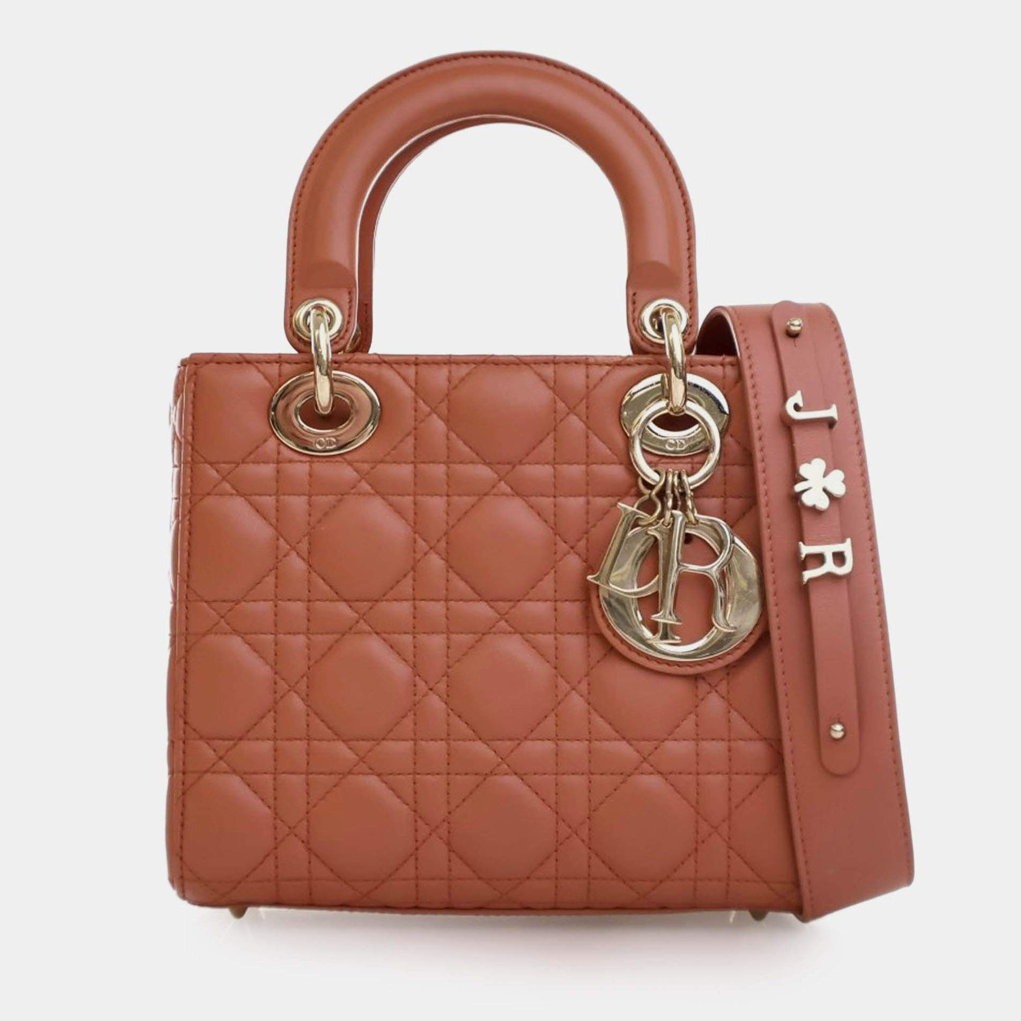 Pre Owned Dior Orange Small Lambskin Cannage MyABCDior Lady Dior