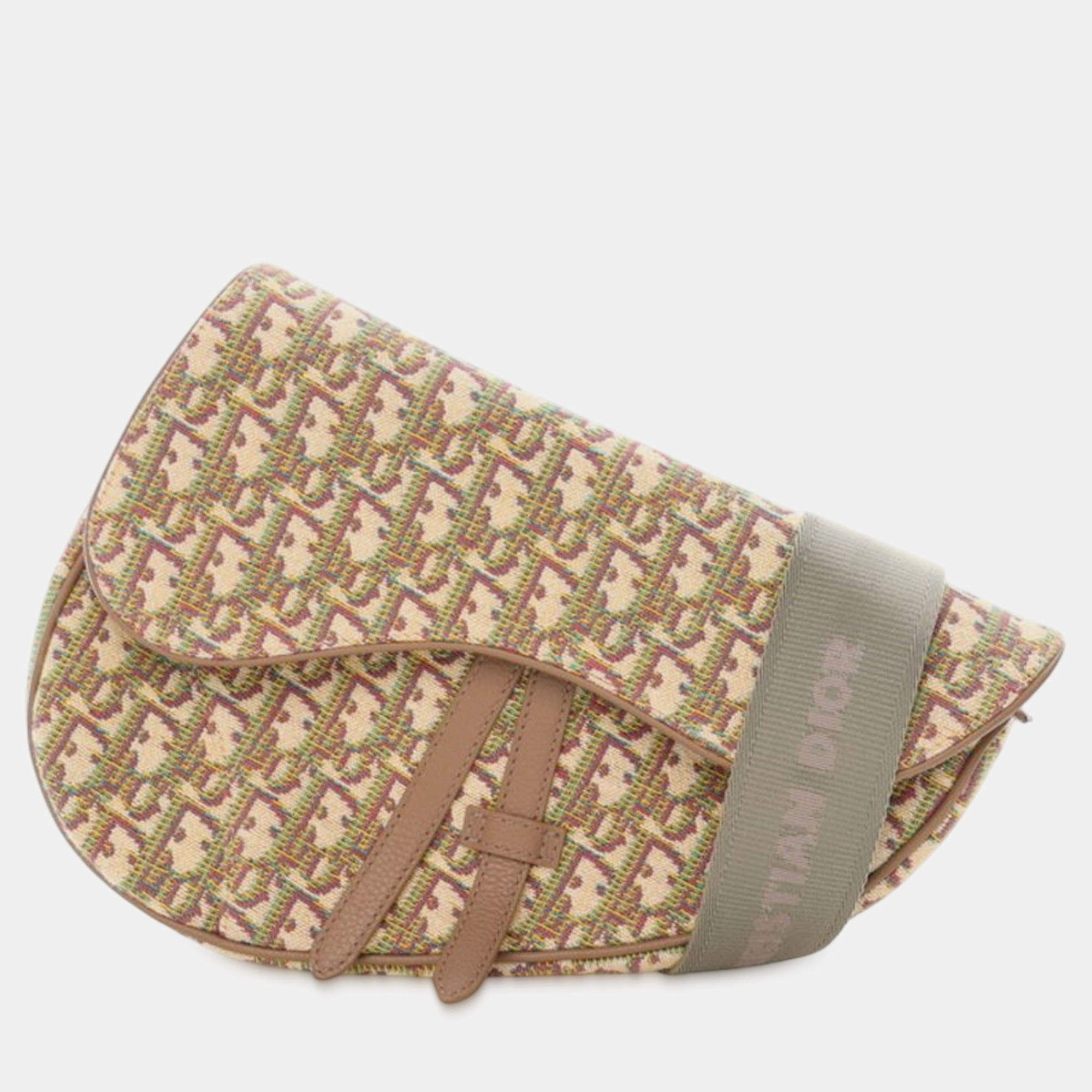 Pre Owned حقيبة كروس بودي ديور سادل كانفاس مزخرف متعددة الألوان بني